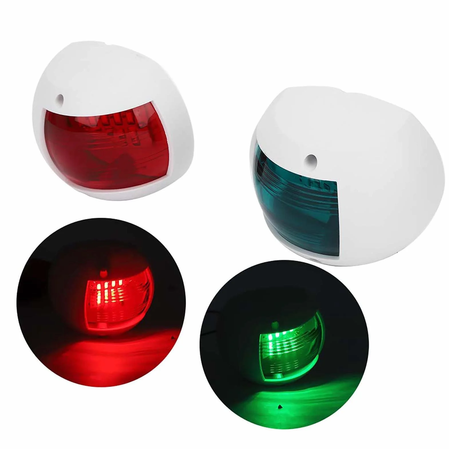 Qiilu Para świateł nawigacyjnych LED łodzi, czerwona zielona sferyczna lampa sygnalizacyjna, wodoodporna DC12V-24V 3W