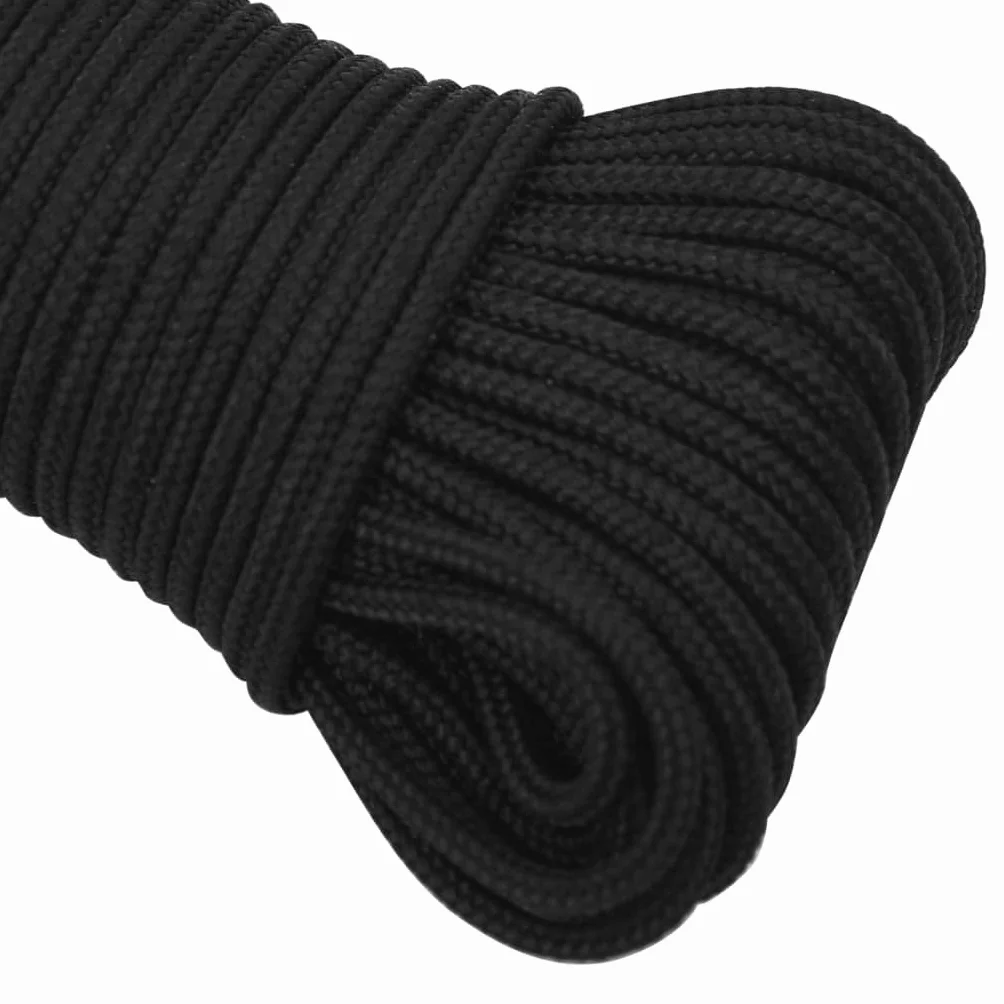 vidaXL Linka żeglarska, czarna jednolita, 3 mm, 50 m, polipropylen, linka do łodzi, linka pleciona, linka na jacht, linki do łodzi, linki plecione