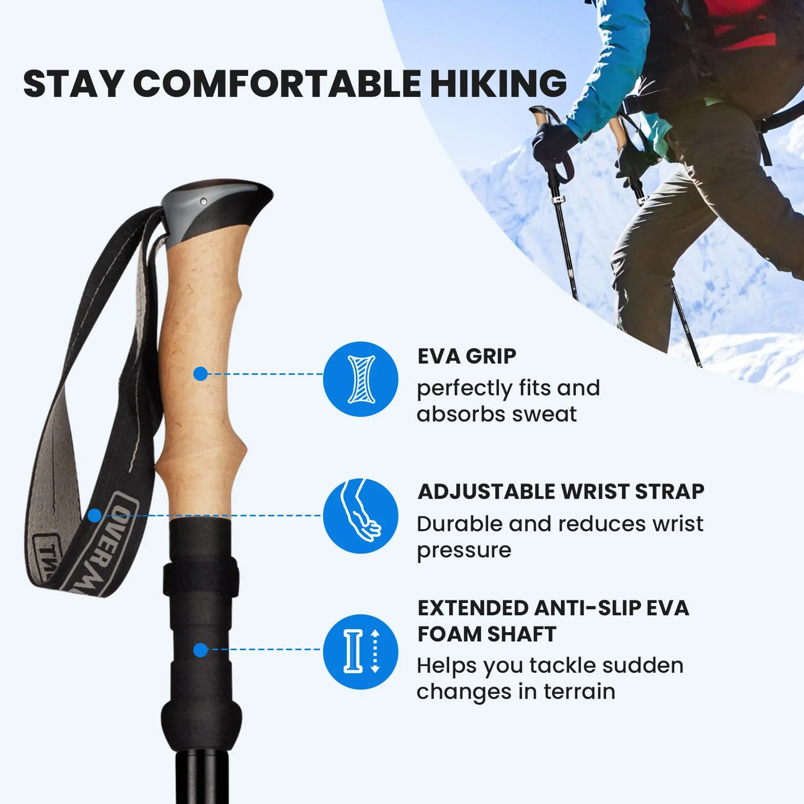 Overmont Kijki trekkingowe składane z włókna węglowego regulowane 105-125 cm do Nordic Walking 1 para