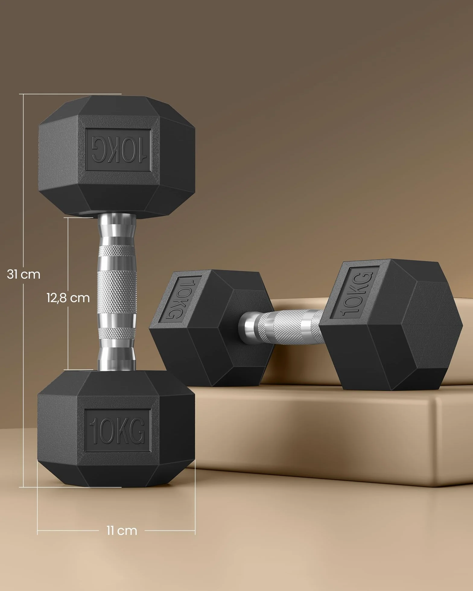 SONGMICS 2 x 5 kg 2 x 10 kg zestaw hantli sześciokątnych do treningu fitness, podnoszenia ciężarów w domu, na siłownię, czarny atrament