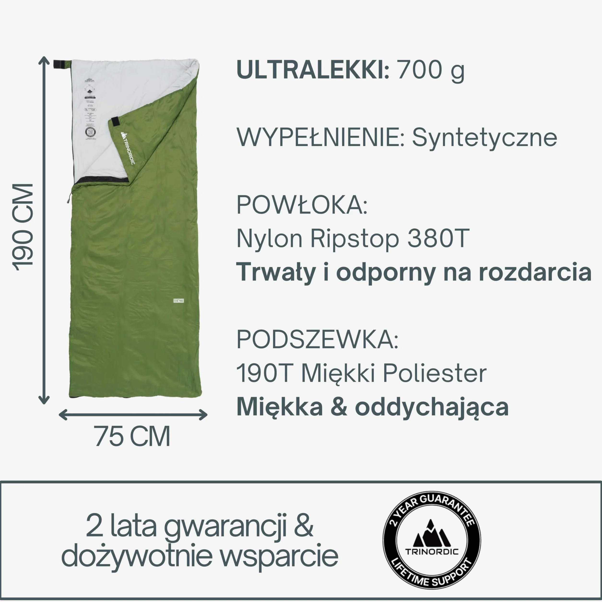Trinordic Śpiwór Letni 700g z Zamkiem Błyskawicznym z Blokadą