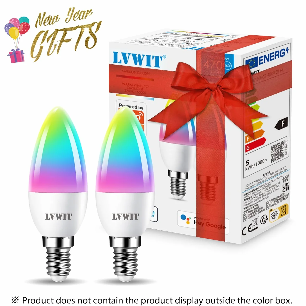 LVWIT Alexa żarówka E14 LED Wi-Fi 4,9 W ściemniana Smart RGB 2700 K-6500 K 470 lm kompatybilna z Google Home Alexa Echo 2 sztuki
