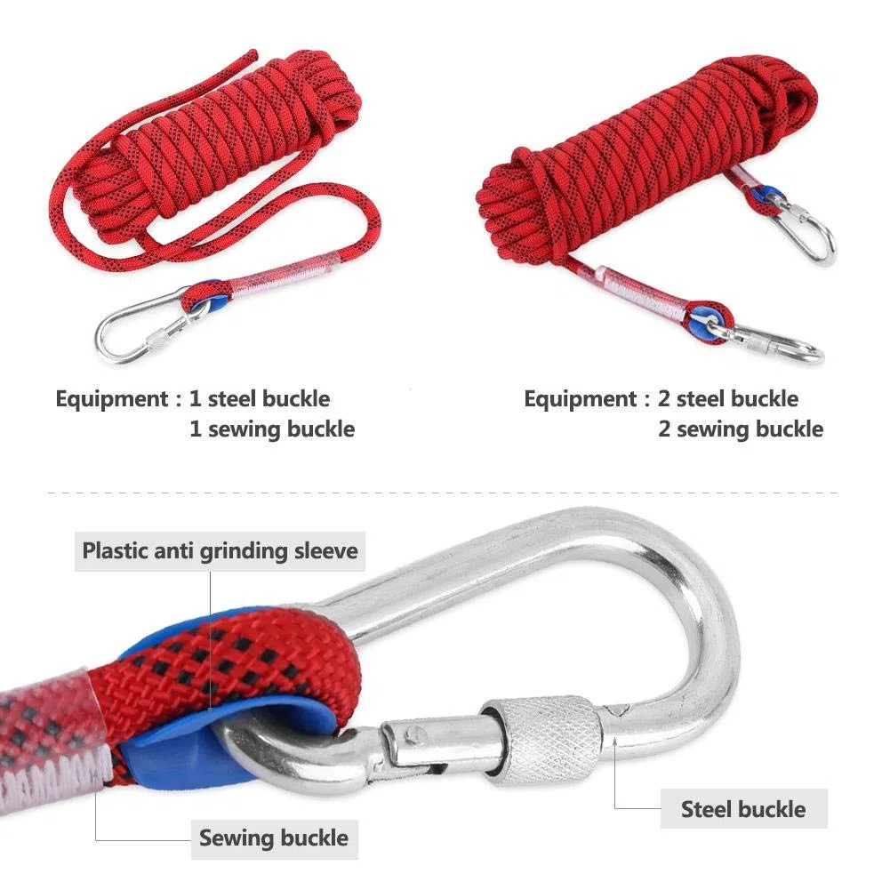 Alomejor lina wspinaczkowa o średnicy 12 mm, lina do przeżycia, solidna paracord, z karabinkiem (20 M)