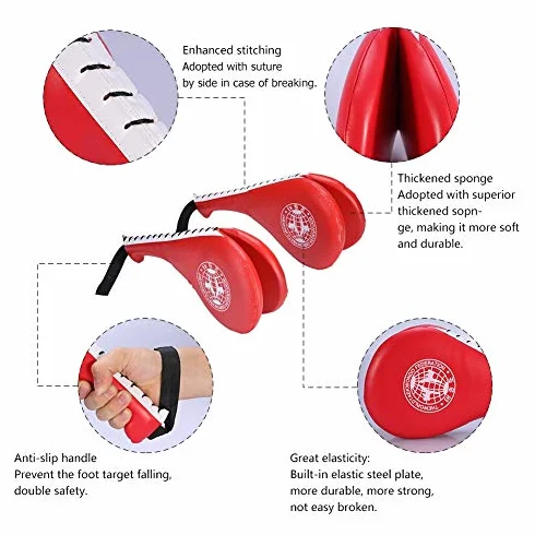 Tbest Taekwondo Pads, 1 Pair, Red, PU + EVA, 38 x 19 x 5 cm, Martial Arts Boxing Training