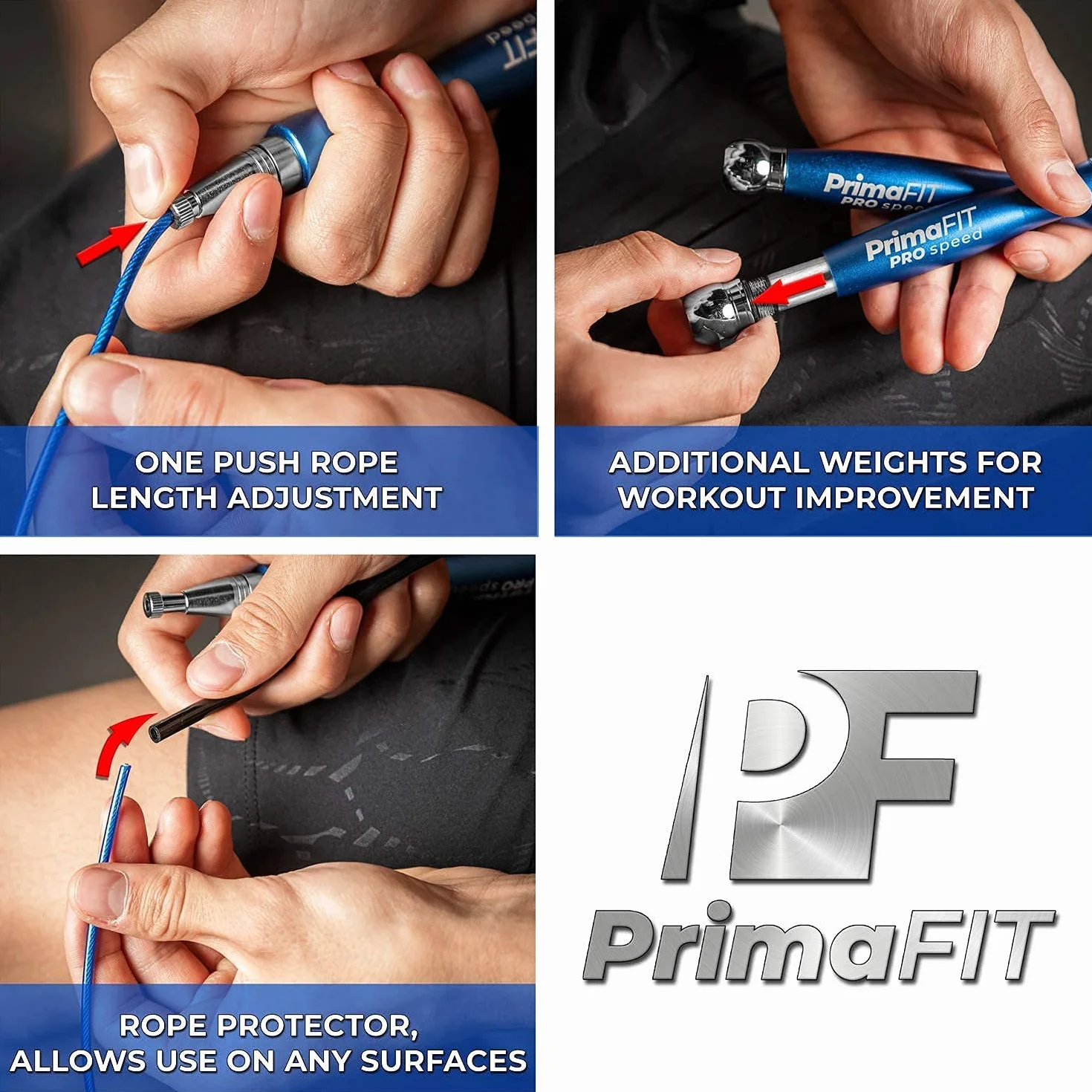 PrimaFIT Skakanka dla dorosłych Fitness Pro Speed Jump Rope 3 m, regulowana z obciążnikami, 2 łożyskiem kulkowym i antypoślizgowymi uchwytami, profesjonalna skakanka do boksu, MMA, crossfit, ekstra
