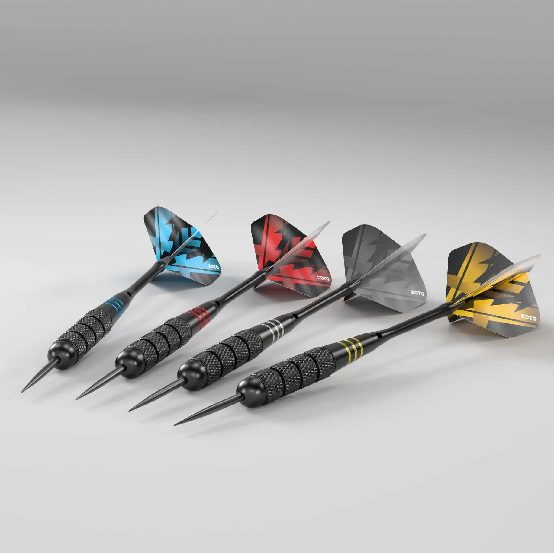 KOTO darts KOTO - Mosiężny zestaw multi wraz z 4 zestawami rzutek z mosiądzu powlekanego na czarno (23 g), 4 zestawy lotek (100 mikronów) + czarne aluminiowe trzonki walizka