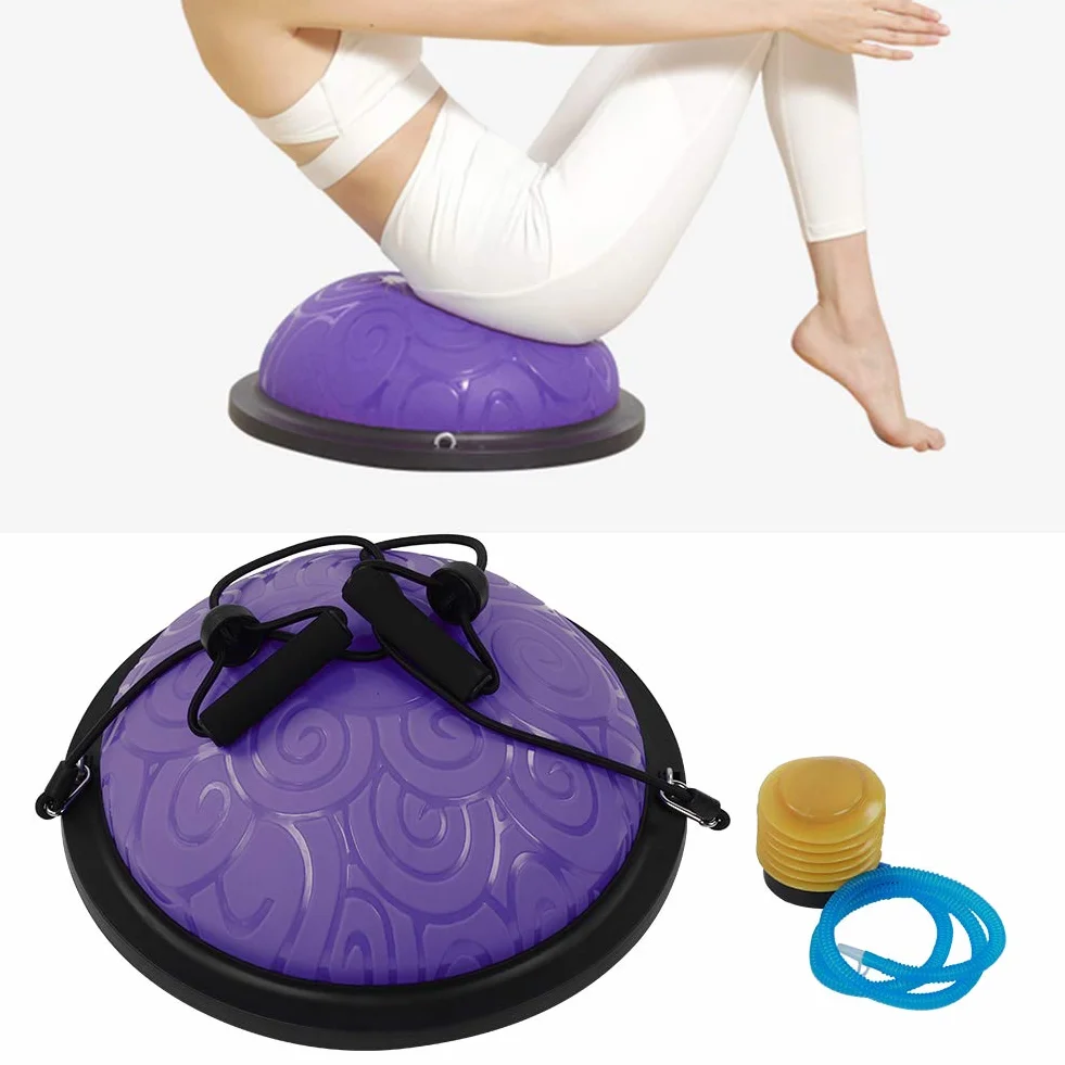 Balance Ball Trainer, 46 cm, antypoślizgowa półkula do balansowania, półkula z taśmami oporowymi, do jogi, fitnessu, treningu siłowego, treningu równowagi