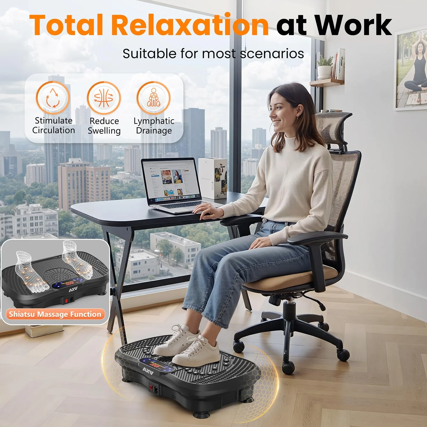 AXV Vibration Plate Exercise Machine Whole Body Workout Vibrate Fitness Platform Lymphatic Drainage Machine for Weight Loss Shaping Toning Wellness Home Gyms Workout