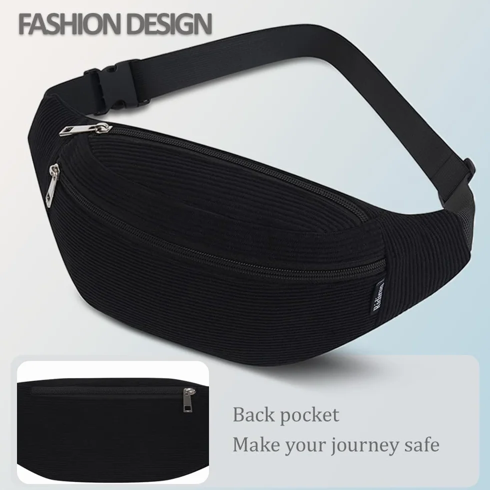 Bumbags nerka nerka nerka męska damska moda nerka z regulowanym paskiem do uprawiania sportu biegania wędrówek joggingu, Czarny, 33x7x14 cm, Moda