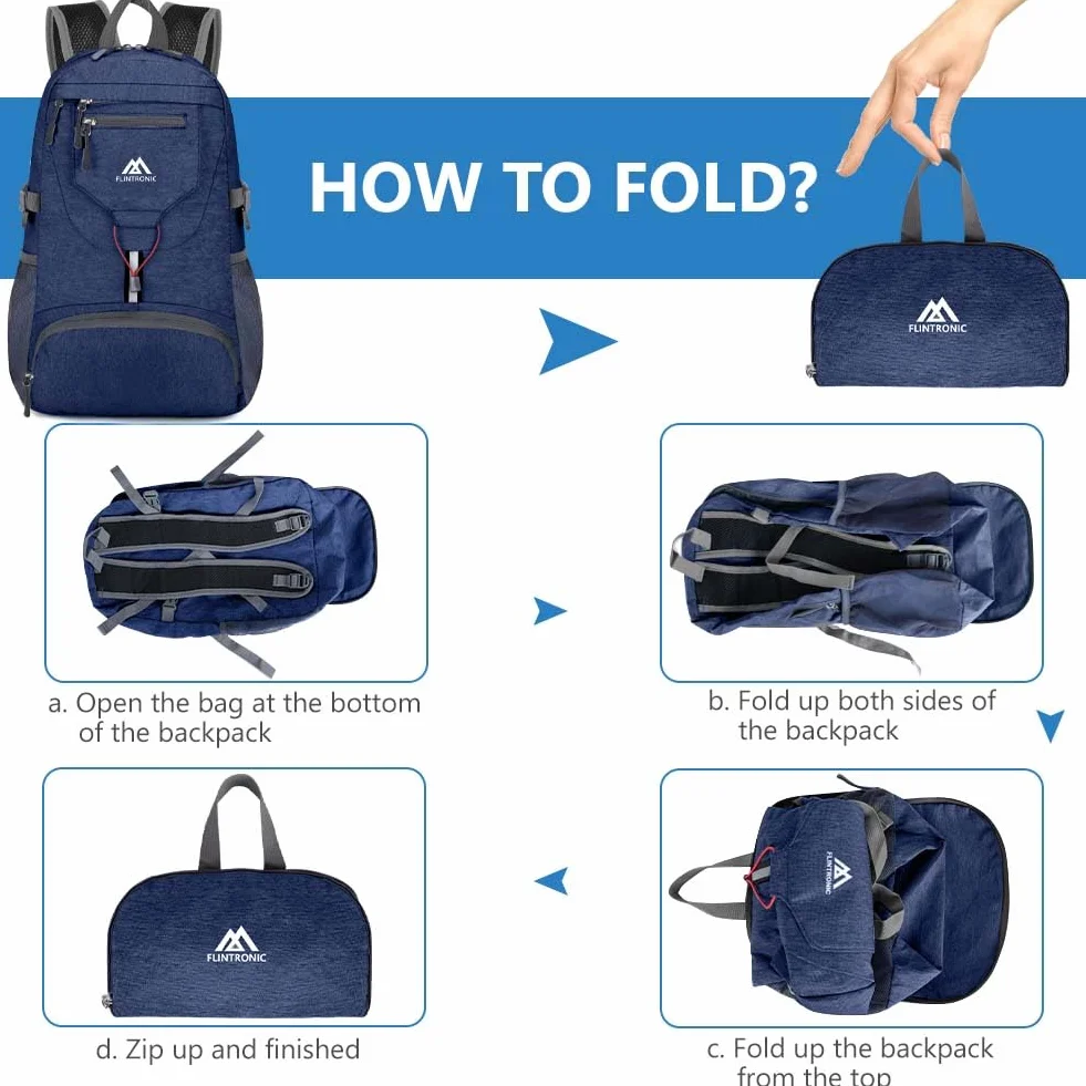 flintronic Składany mały plecak, ultralekki plecak 20 l, składany plecak turystyczny, plecak unisex, wodoodporny plecak podróżny na co dzień do uprawiania sportu na świeżym powietrzu jazdy na rowerze