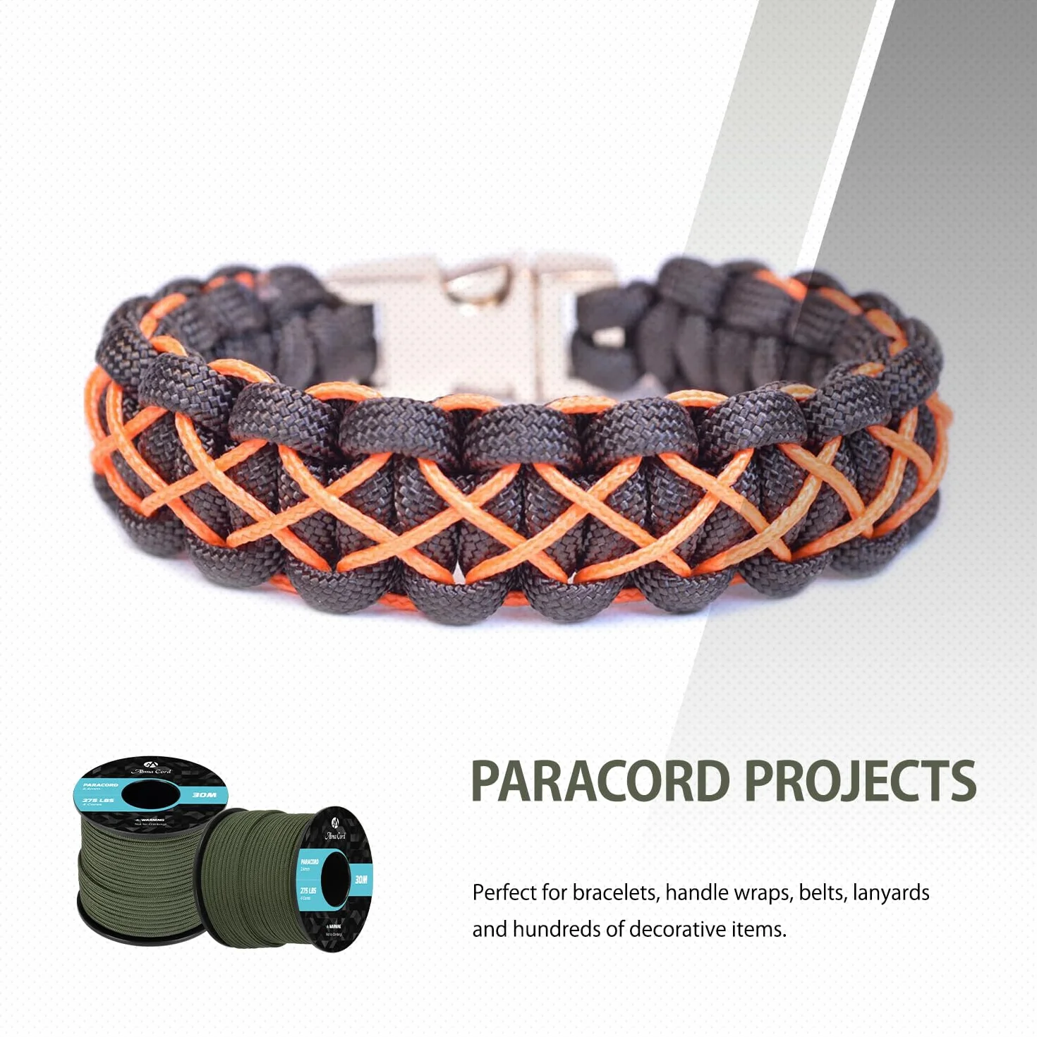 Abma Cord 275LB Paracord 2.4mm 30m Linka Nylonowy Sznurek 4 Strands Taktyczna - Max. 125kg (275lbs) - Zielony wojskowy