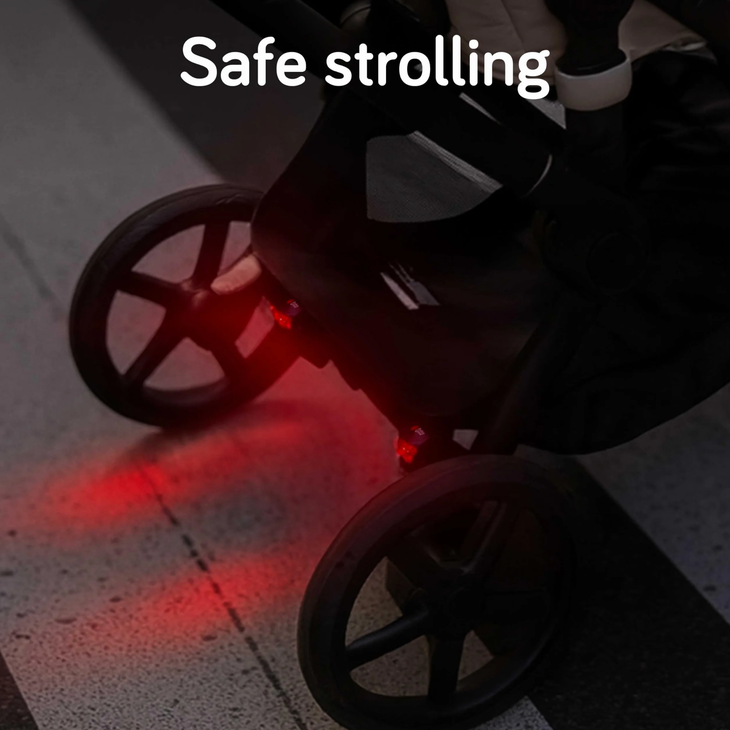 Baby Uma Światła LED do wózka dziecięcego (4 sztuki) – uniwersalne z 3 trybami świecenia (stałe/pulsowe/stroboskopowe), lampki do wózka dziecięcego i rowerowego z przodu i z tyłu (2 białe reflektory i