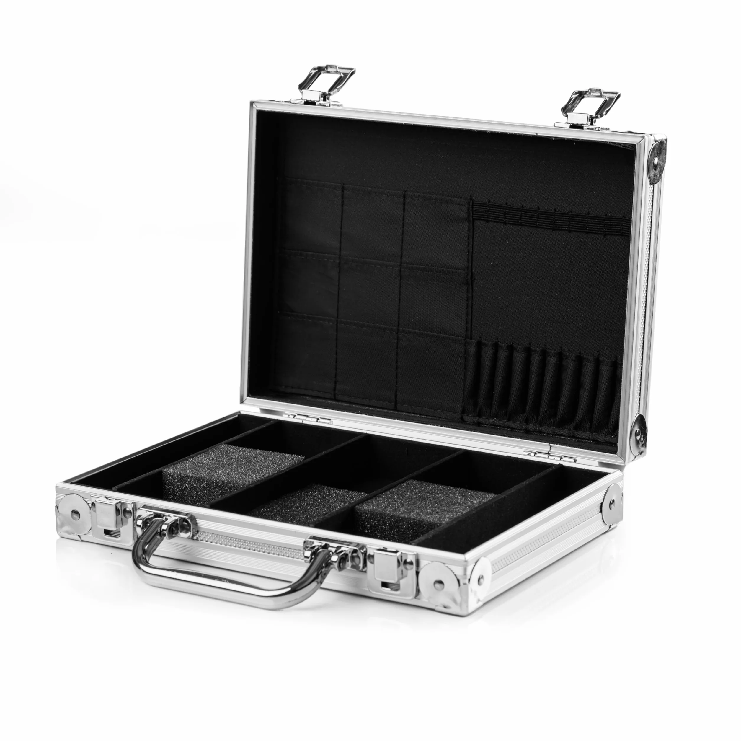 Karella Walizka aluminiowa PAK Luxus, High Class Profi etui na 2 zestawy rzutek miękkich lub stalowych, duża torba, z dużą ilością miejsca na rzutki i akcesoria, w kolorze srebrnym, czarnym i w wersji