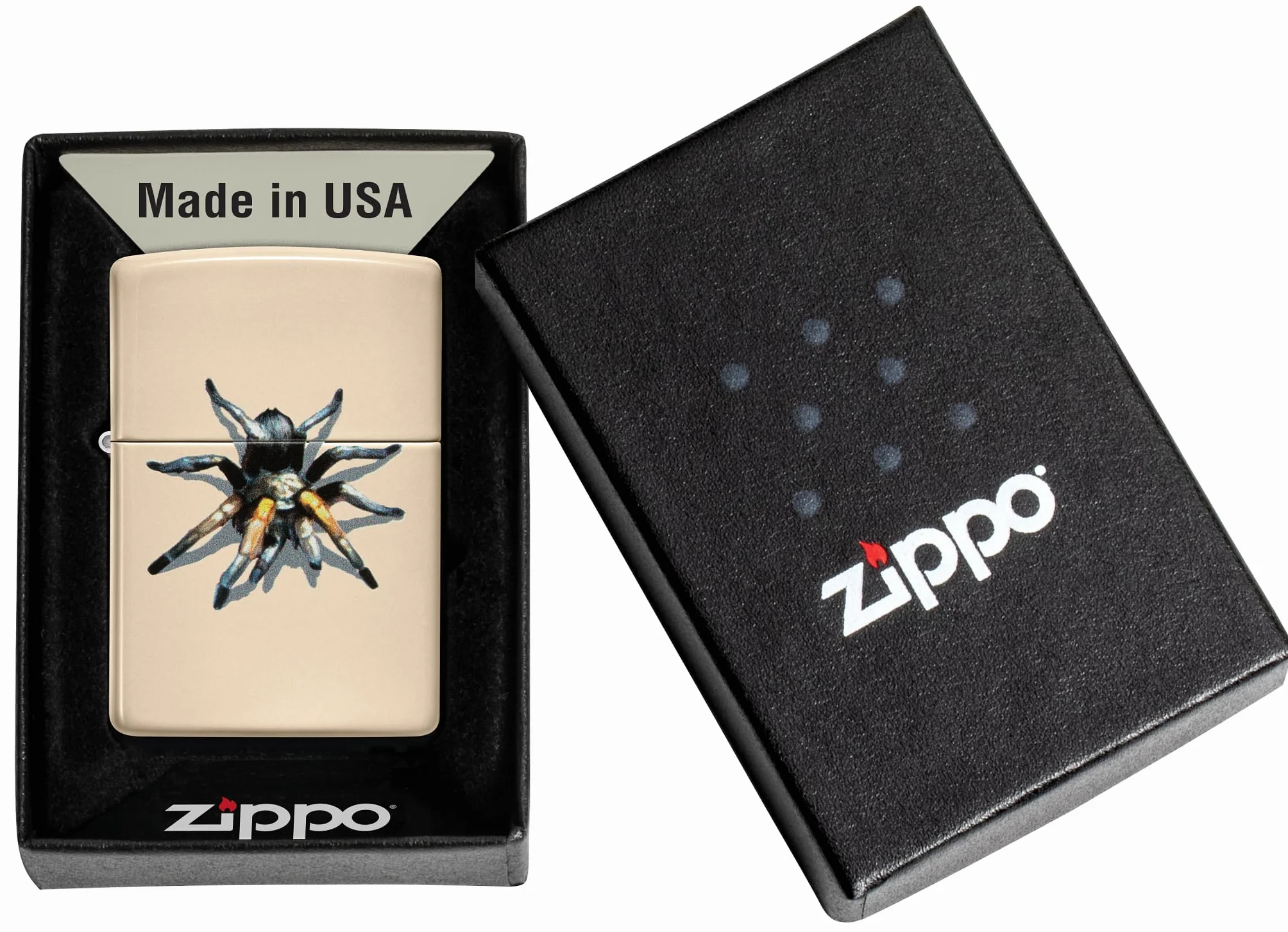 Zippo Tarantula Spider Zapalniczka Sztormowa, Kolorowy Nadruk, do Napełniania, Wielokrotnego Użytku, Wiatroodporna Konstrukcja, Wykonano w USA, Kolor Piaskowy (Flat Sand)
