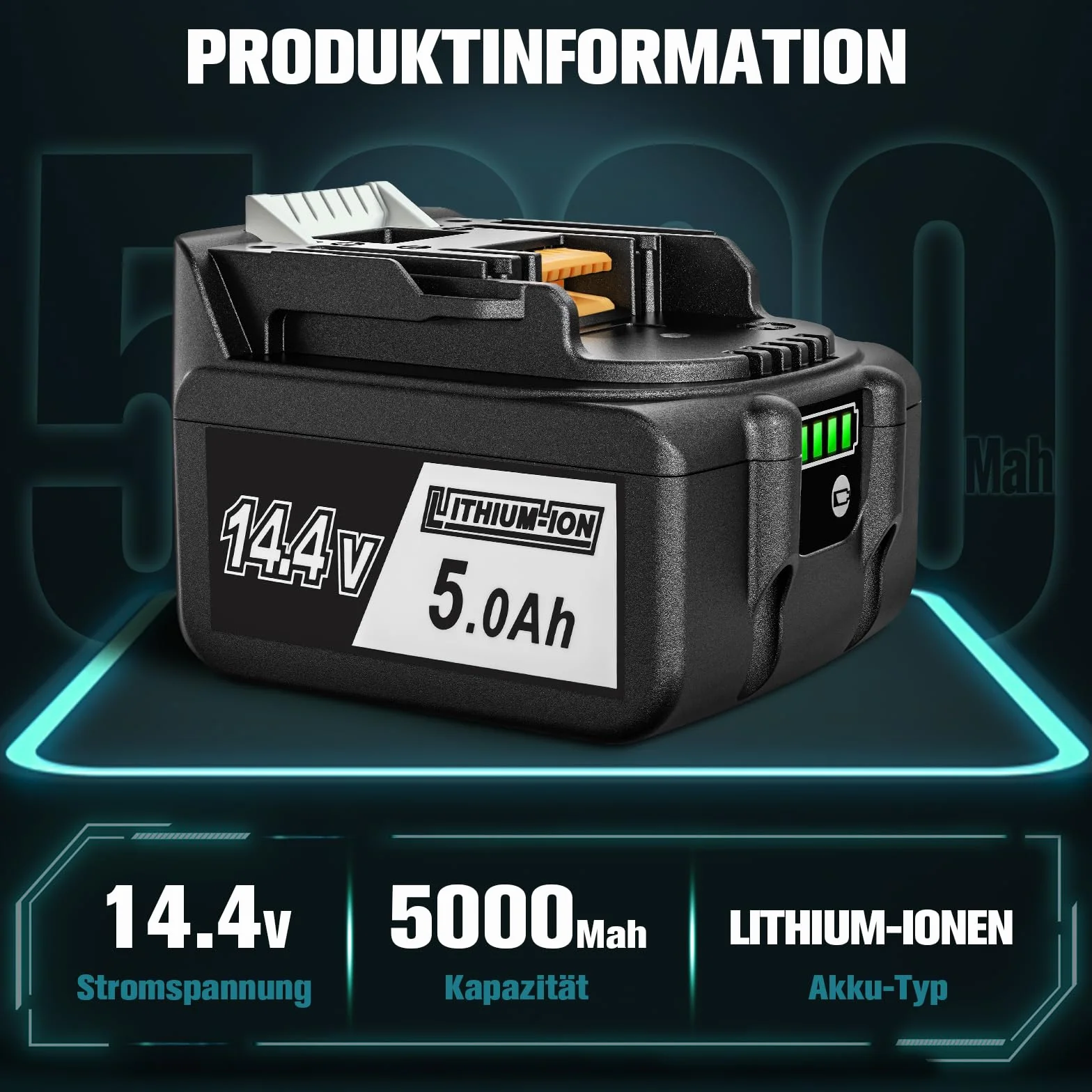 Akumulator litowo-jonowy 14,4V 5000mAh zamiennik do Makita BL1450 BL1440 BL1430 BL1415 BL1415N z wyświetlaczem LED