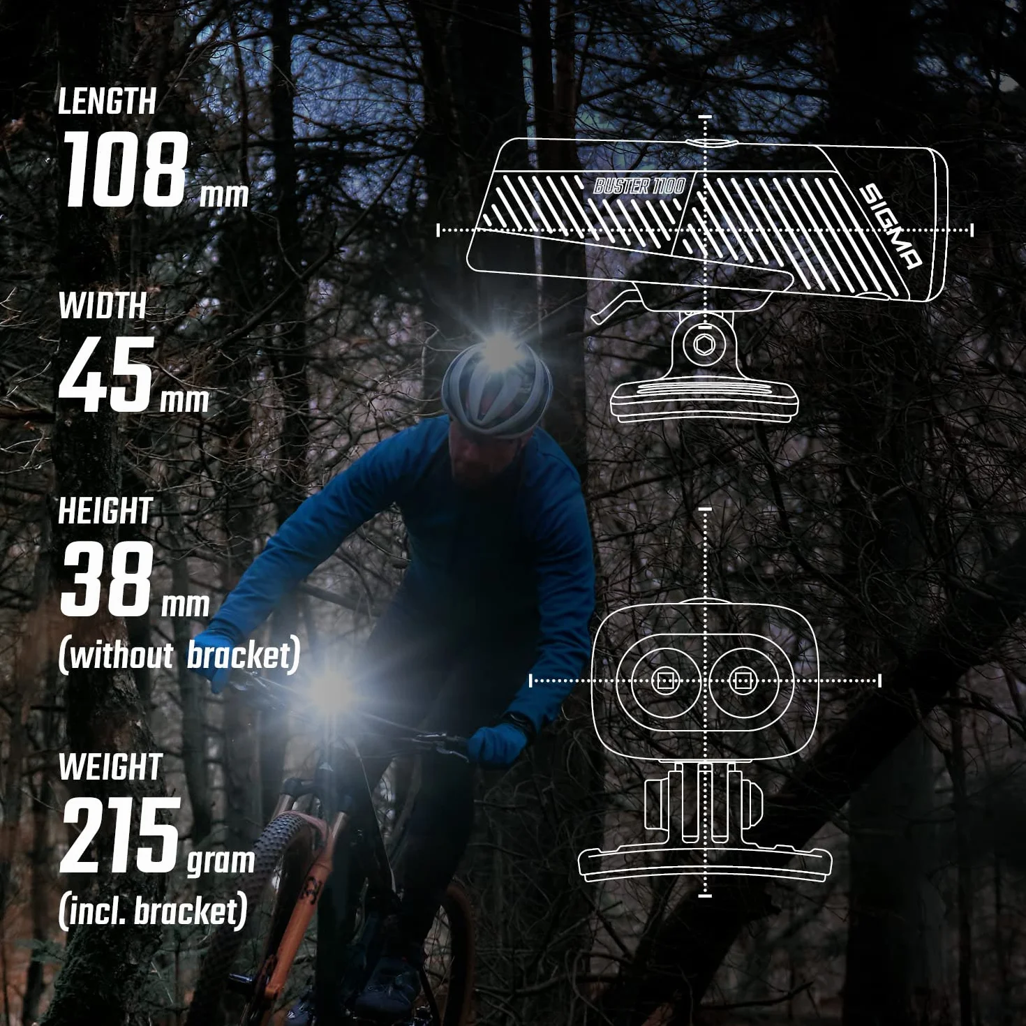 SIGMA Sport Buster 1100 Przednia Lampka Rowerowa 1100 Lumenów Ładowalna 5 Trybów