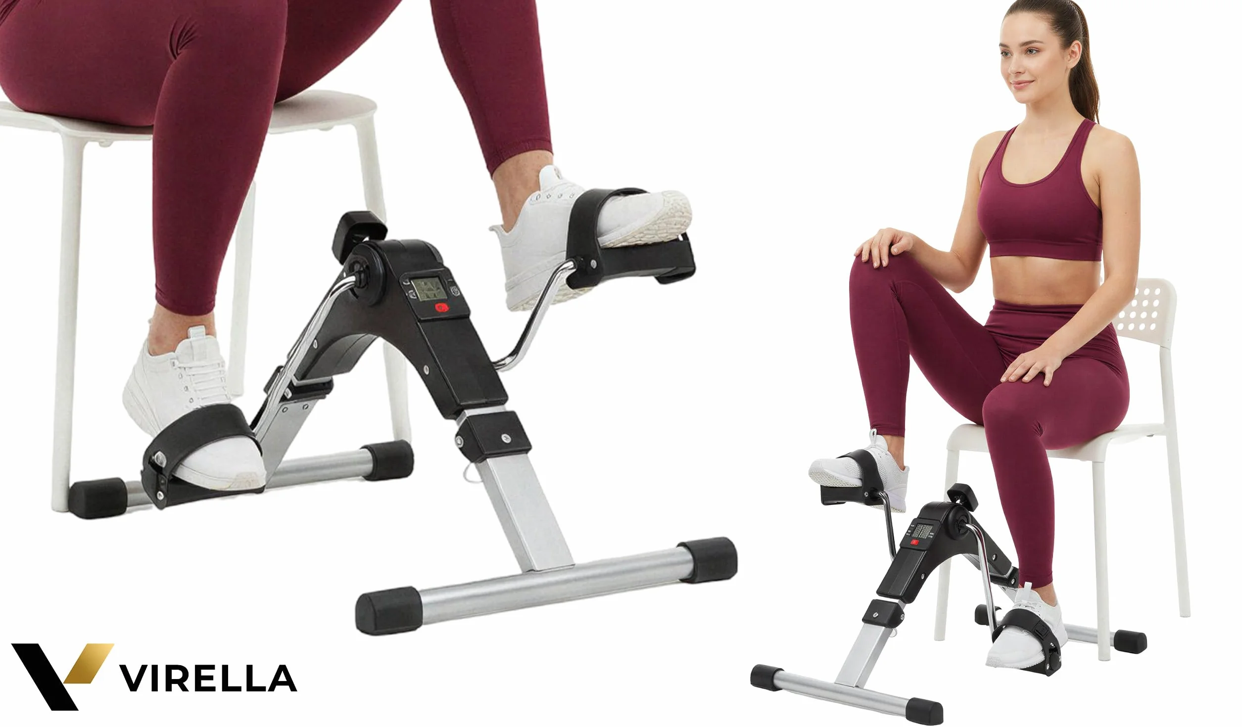 Virella Mini rower treningowy przenośny ćwiczący siłownia fitness noga ramię trening regulowany opór z wyświetlaczem LCD dla kobiet i mężczyzn