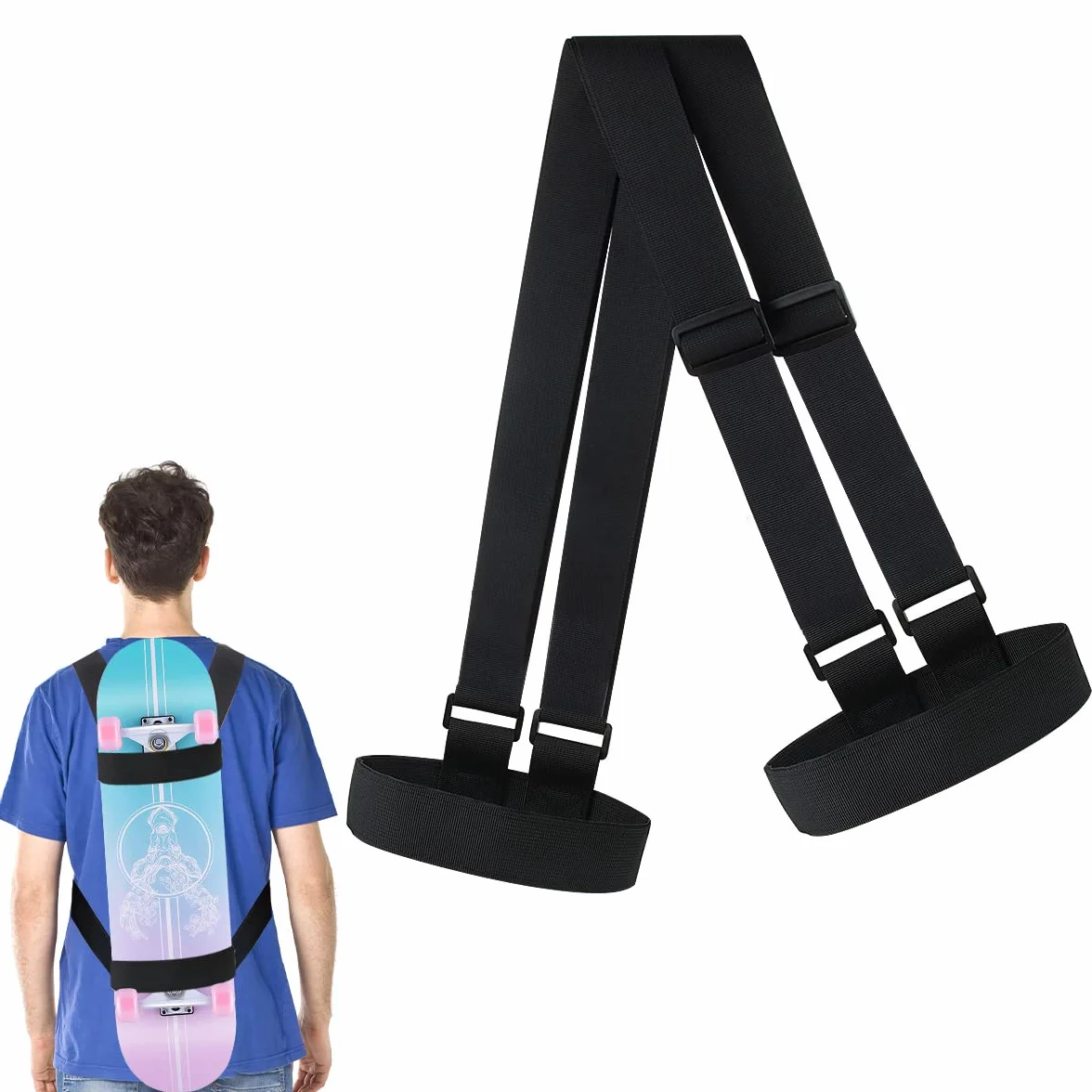 dellyy Plecak na deskorolki, torba na skateboard z regulowanym paskiem na ramię, torba na snowboard i longboard, dla początkujących podróżników, nastolatków, dzieci (Czarny)