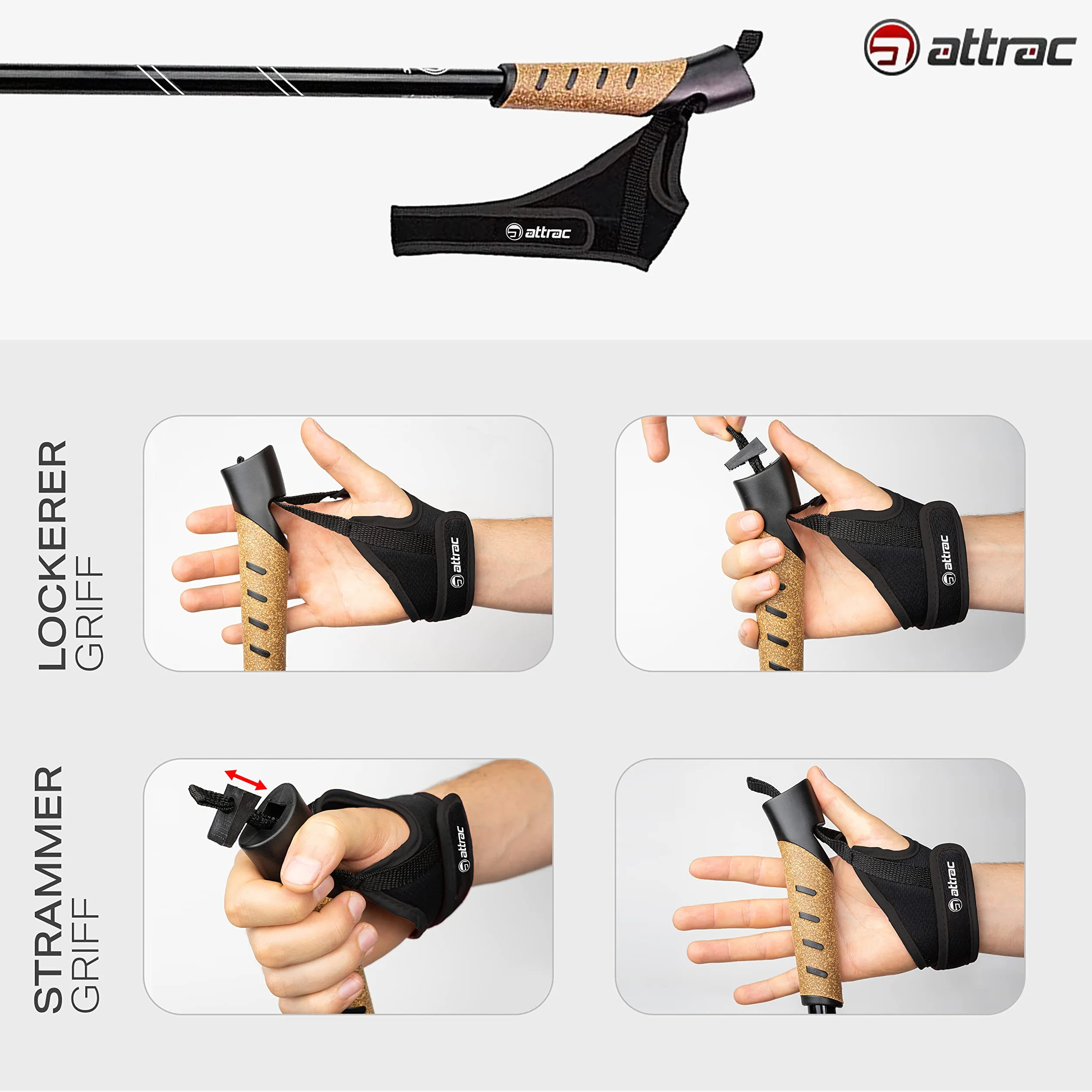 Attrac Nordic Walking Classic kijki trekkingowe 69-136 cm aluminiowe amortyzacja Anti-Shock teleskopowe regulowane torba