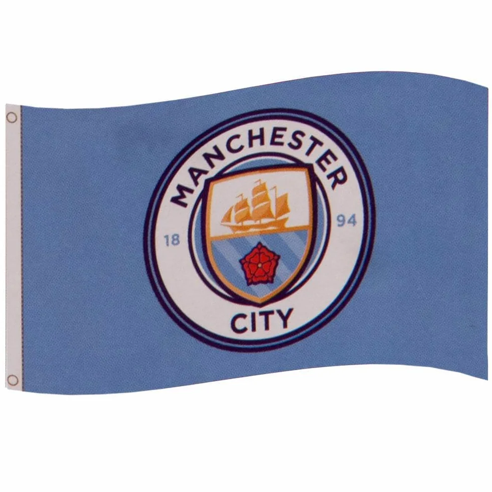 Manchester City FC oficjalny prezent piłkarski 1,5 x 0,9 m herb flaga