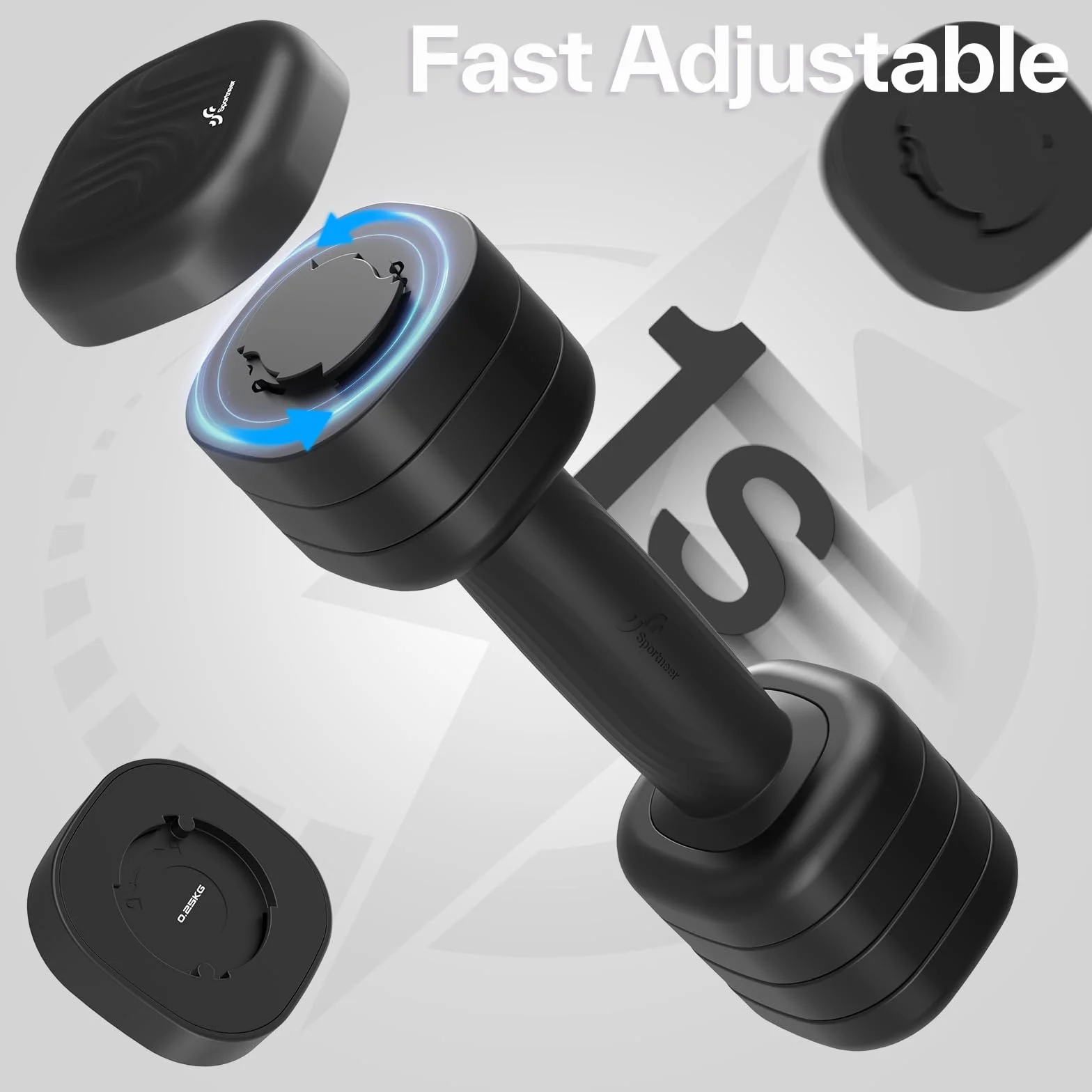 Sportneer Regulowane hantle dla kobiet – krótkie hantle zestaw 2 sztuk (po 1 – 2,5 kg) z antypoślizgowym uchwytem z tworzywa TPU, regulowany zestaw hantli 4 w 1 do sprzętu fitness do domu, na siłownię