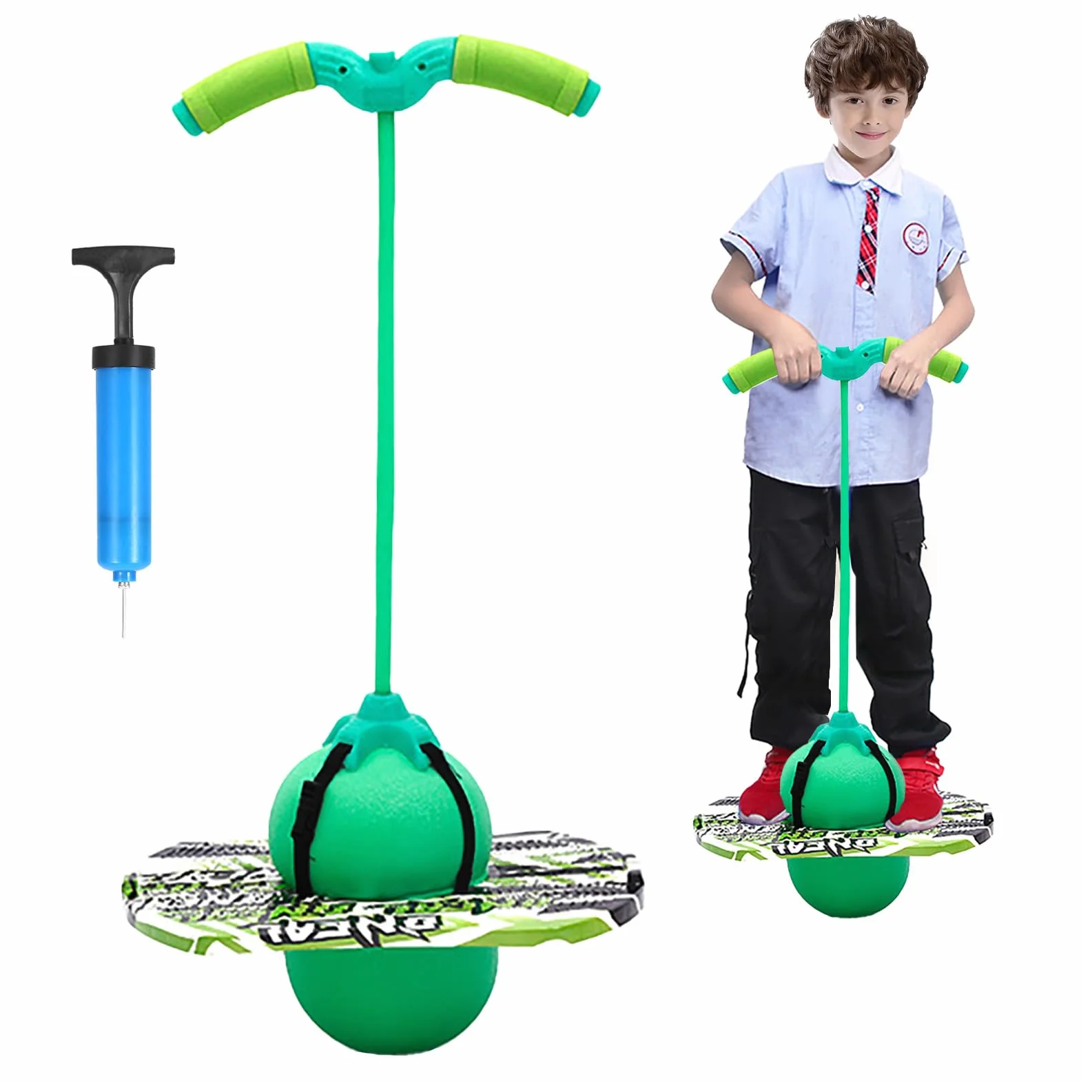 Pogo z regulowanymi uchwytami 100 kg do treningu równowagi dla dzieci i dorosłych zielony
