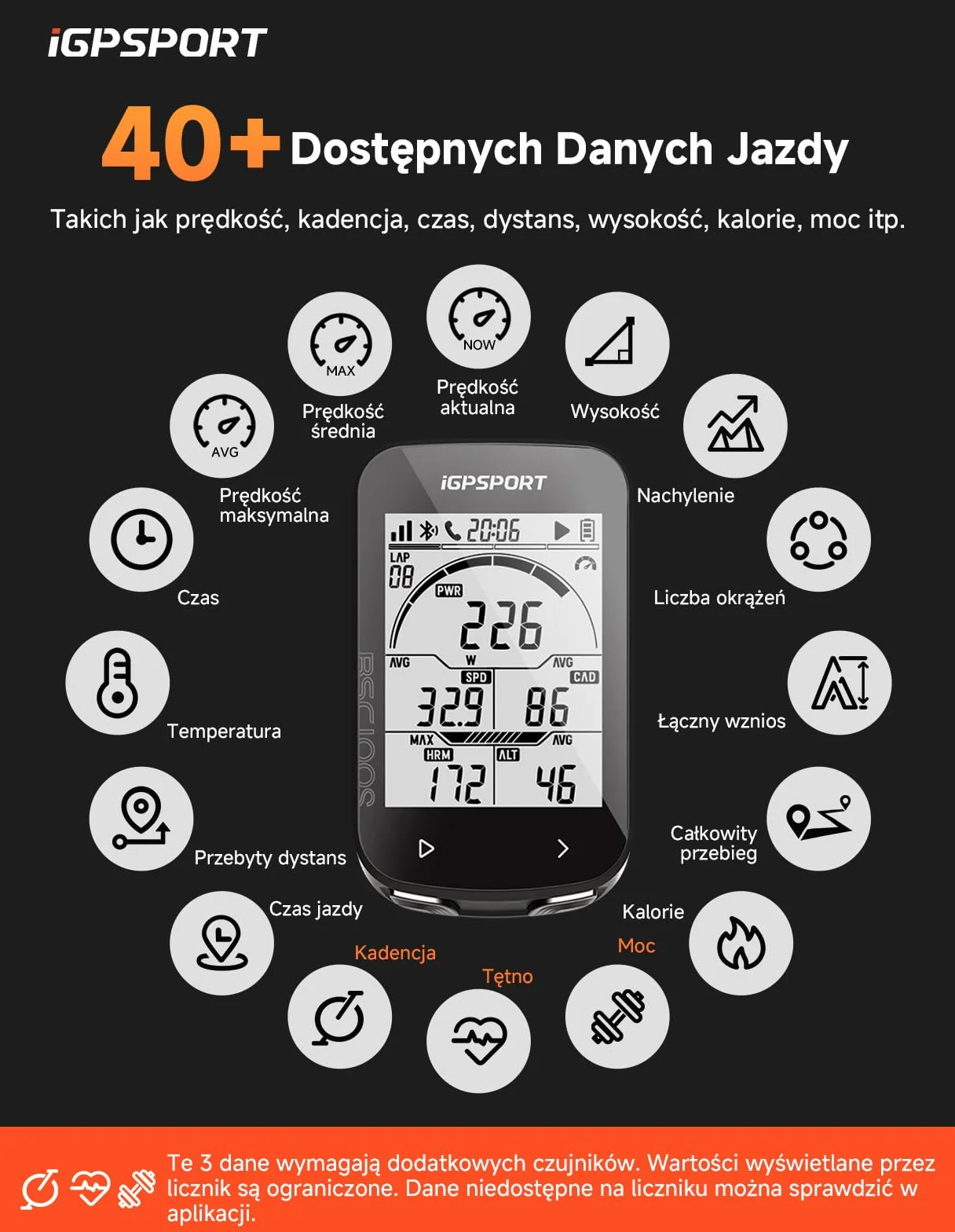 iGPSPORT BSC100SLicznik Rowerowy Bezprzewodowy, Ekran 2,6 Cala, 40 Godzin Pracy Na Baterii, Czujniki ANT+/BLE 5.0, Wodoodporność IPX7