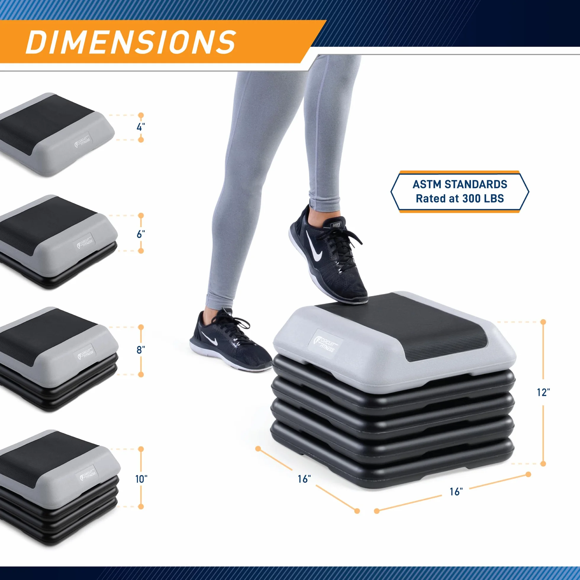 Circuit Fitness by Marcy 16 x 16 inches Adjustable Height Aerobic Step Platform with 4 Risers, Non-Slip Rubber Surface, Home Exercise Fitness Training, Aqua Green, STEP-GREEN01-4R