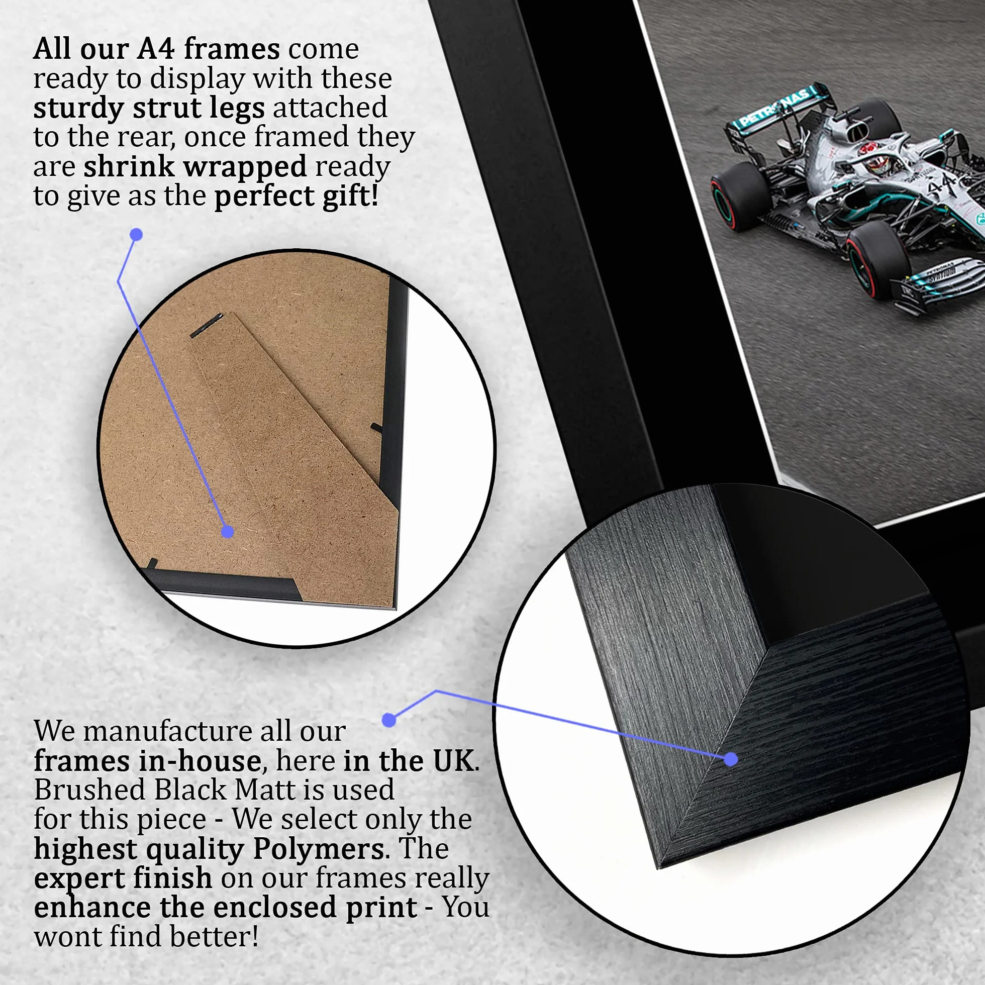 HWC Trading FR Lewis Hamilton Prezent z Podpisanym Ramką A4 Nadruk Autograf Mercedes F1 Prezenty Zdjęcie Wyświetlacz