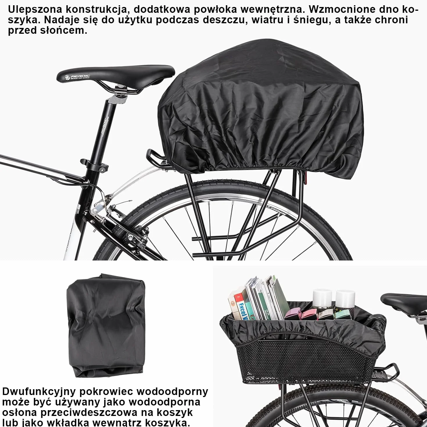 CXWXC Kosz rowerowy z tyłu z siatką ładunkową i grubą wyściółką, gruba wyściółka na rower, rower elektryczn