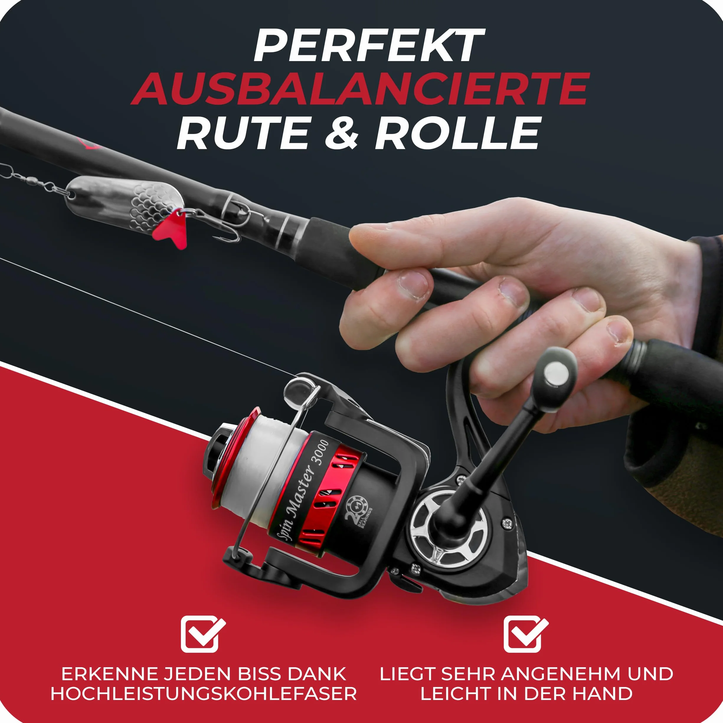 Paradox Fishing Zestaw wędek spinningowych 2,1 m/2,4 m/2,7 m teleskopowa z kołowrotkiem i akcesoriami