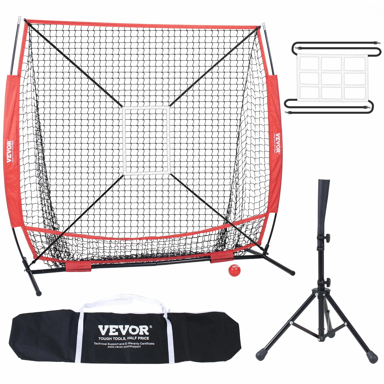 VEVOR 2,1 x 2,1 m siatka treningowa do softballu, przenośna siatka treningowa do uderzania, łapania mrugnięcia, sprzęt baseballowy, pomoce treningowe ze strefą uderzenia (Tylko netto)