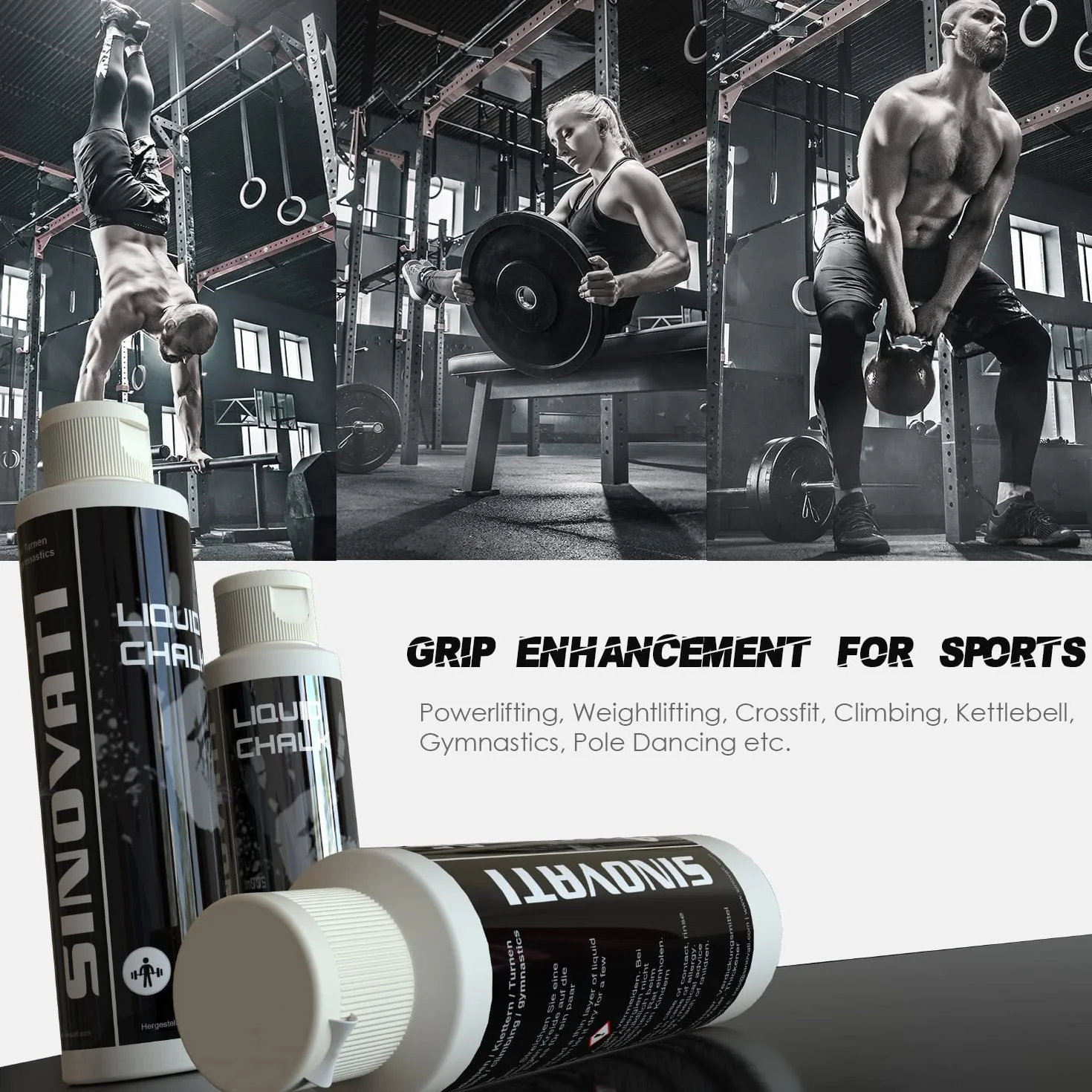 SINOVATI Liquid Chalk Gym płynna kreda sportowa | nadaje się jako gładzik kredowy, magnez, gimnastyka magnezowa, gimnastyka na biegunach, alternatywa dla bloków kredowych, szybkoschnąca i długo