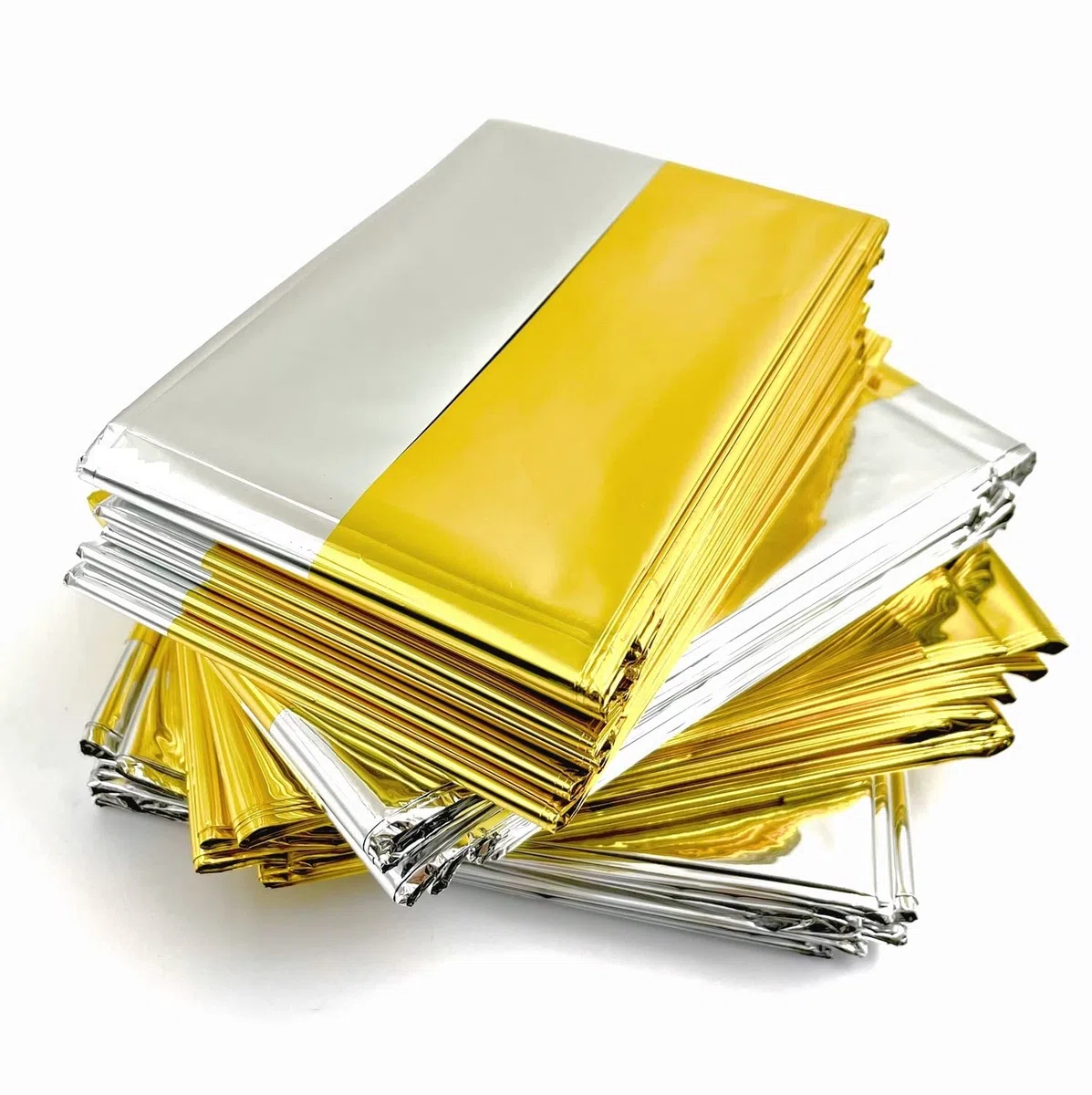 Bardzo duży koc awaryjny, folia, złoty, wodoodporny, mylar, survivalowy koc foliowy, ocieplenie, na kemping, wędrówki, z plecaka, zestaw pierwszej pomocy, 10 sztuk