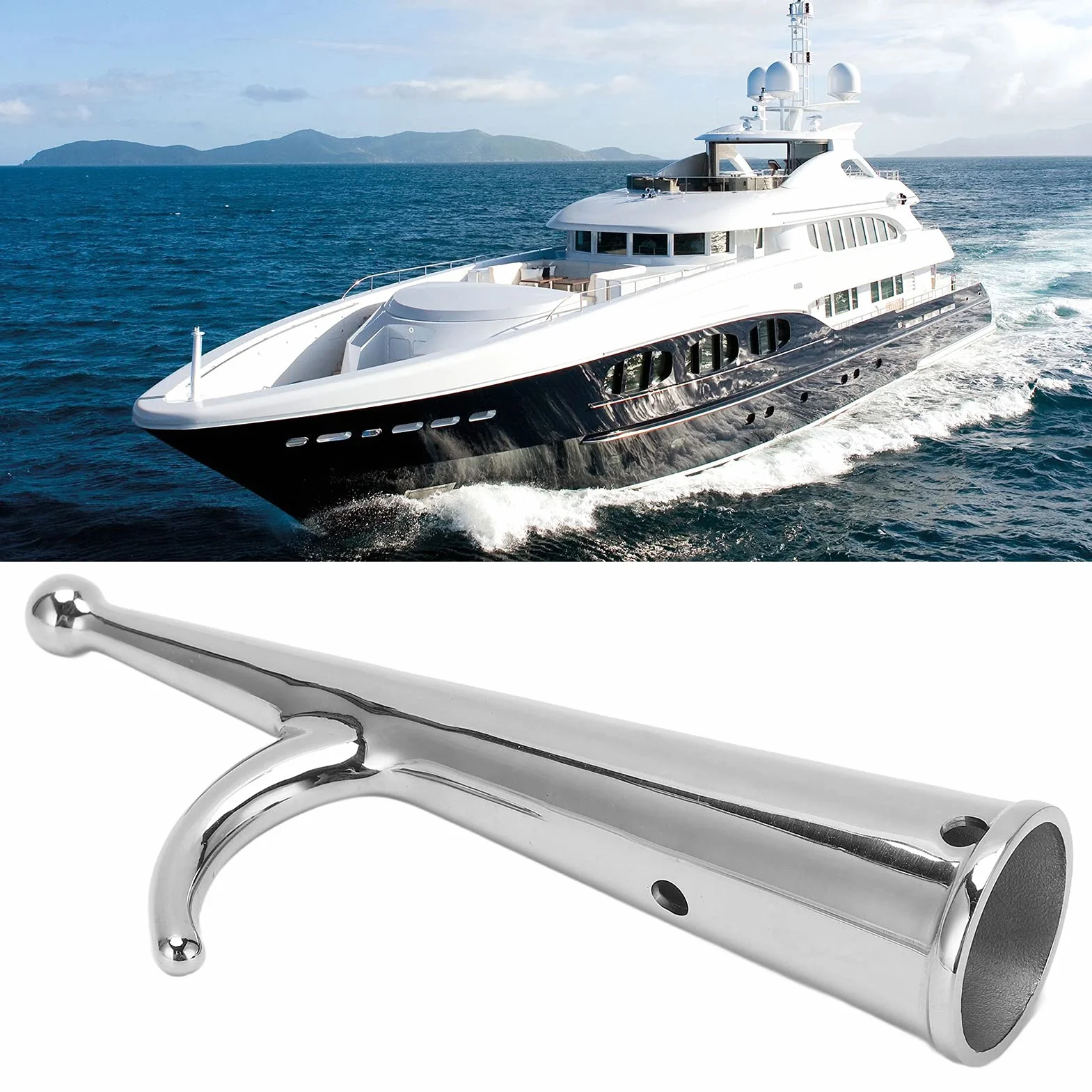 Boat Hook Attachment,316 Stainless Steel Boat Hook Head,34mm End Attachment Boat Hook Head Replacement for Docking Undocking