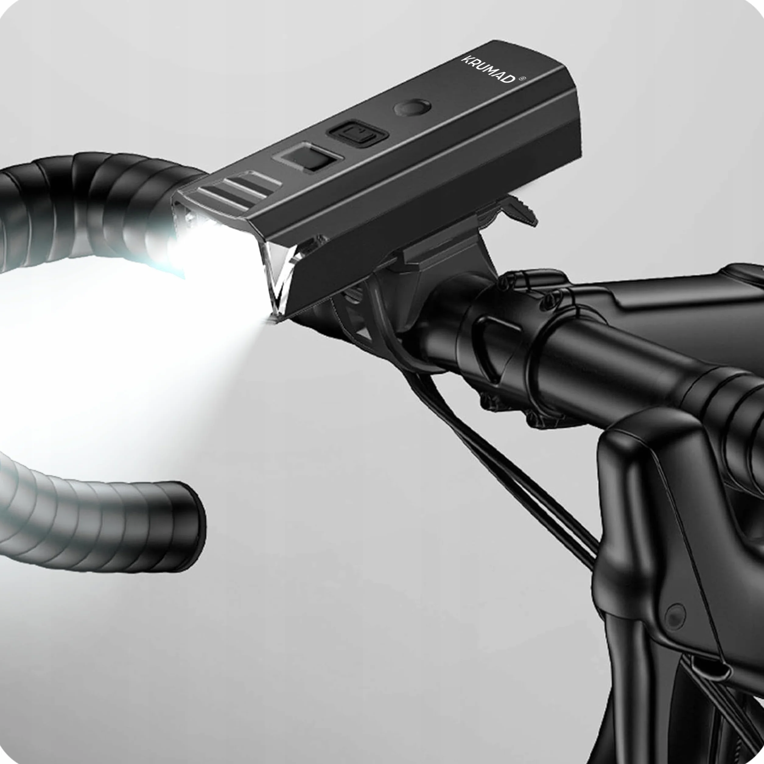 KRUMAD Lampka rowerowa LED, 5 trybów świecenia z czujnikiem zmierzchu, USB-C akumulator, wodoodporna IPX4, przednie światło rowerowe do 200 m, akcesoria rowerowe, kolor czarny