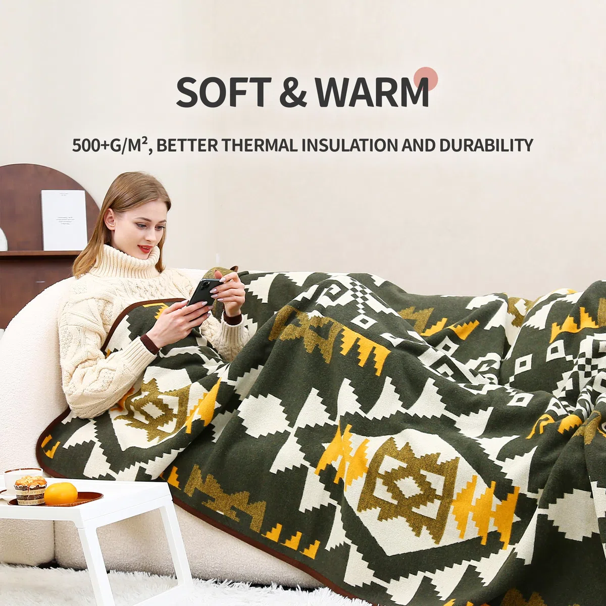 ACUSHLA 200,7 x 160 cm, 1,7 kg, koc wełniany, ciepły koc podróżny, koc z dzianiny, dekoracyjna narzuta na sofę, krzesło, kanapę, łóżko, do salonu, na kemping, na wszystkie pory roku ww203