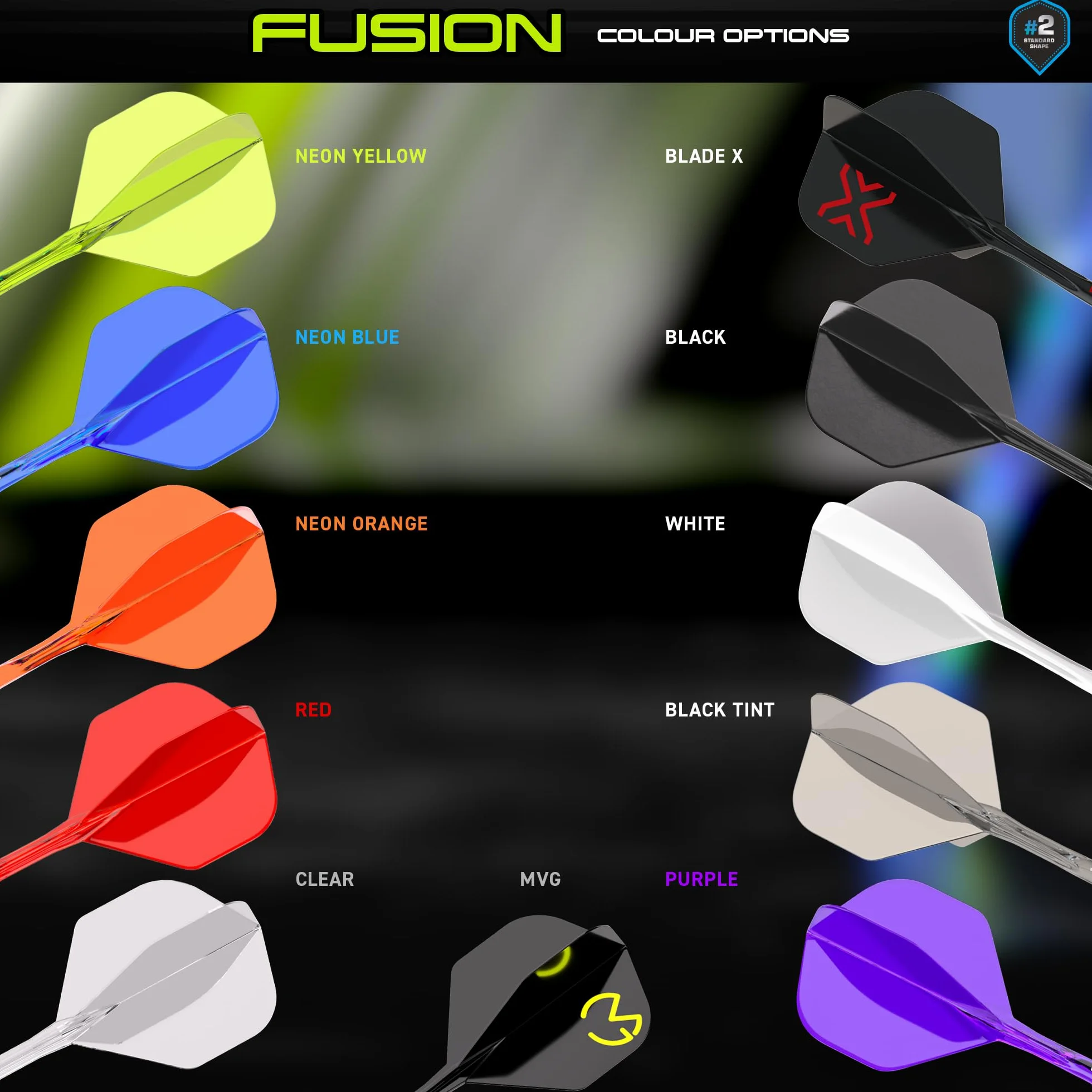 WINMAU Darts - Zintegrowany System Lotek i Trzonków Fusion - Kształt i Design Nr. 2 - Dostępny w Rozmiarach Krótkim, Średnim i Długim - Dostępne w różnych kolorach