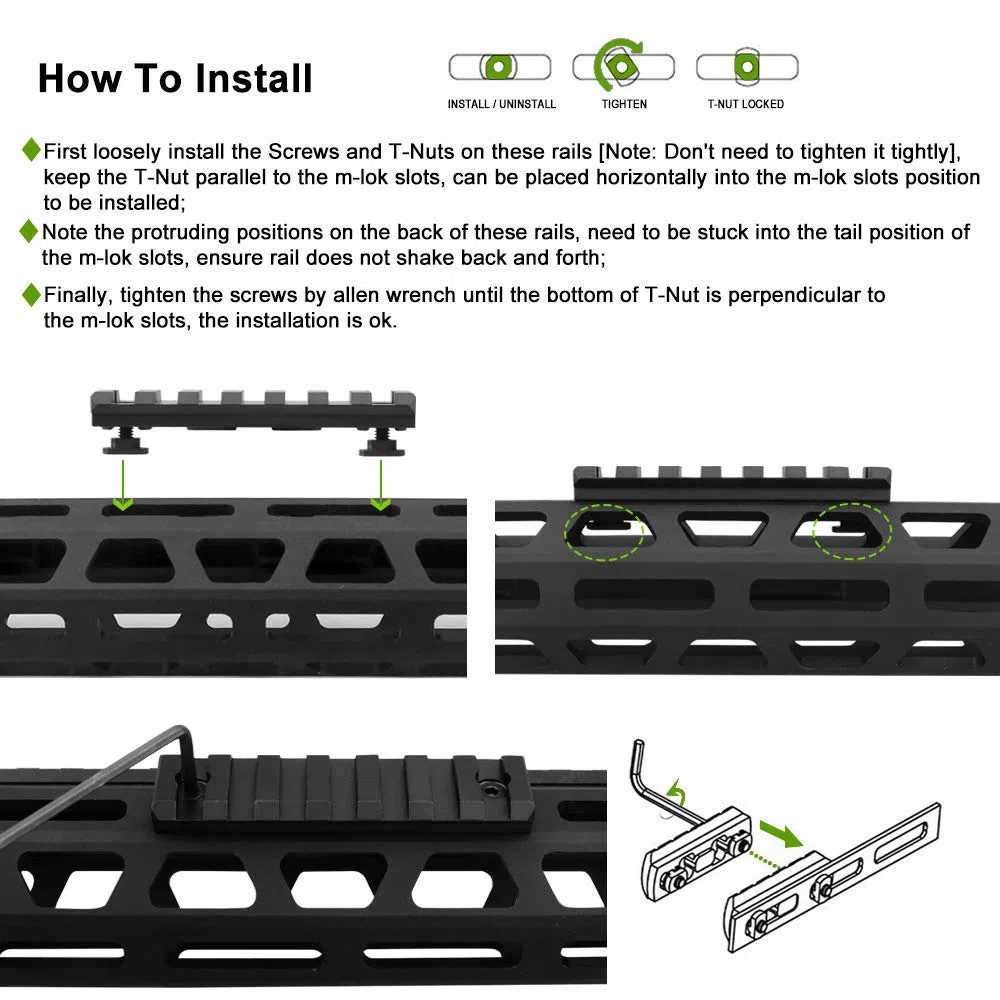 3 Paquets de Rails Picatinny M-L-o-k en Aluminium, 5 Fentes, 7 Fentes, 13 Fentes, Accessoires légers de Section de Rail M-L-o-k Picatinny pour système Compatible M-L-O-K