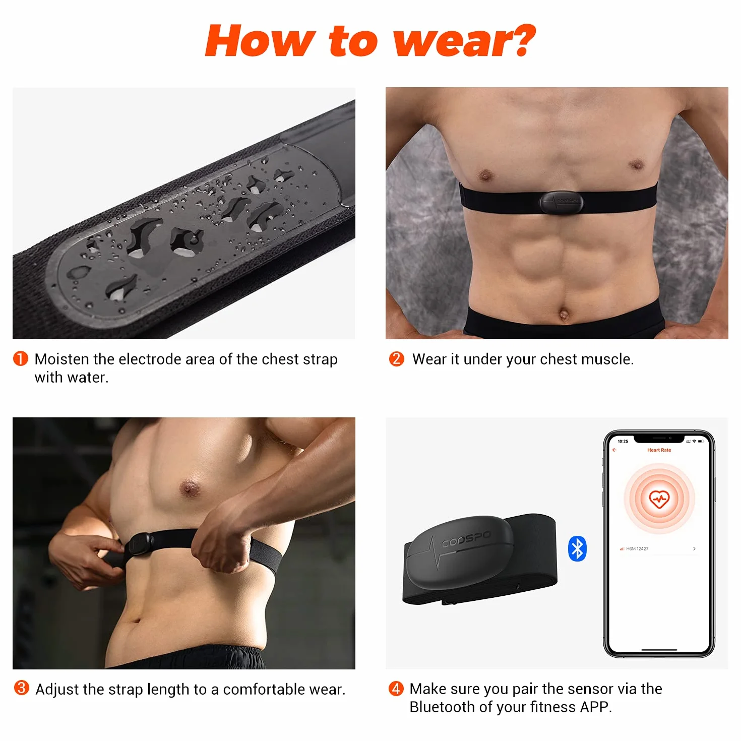 COOSPO Czujnik częstotliwości serca H6 Ant+, monitor częstotliwości serca EKG/EKG, kompatybilny z Wahoo, adidas, Coosporide, Polar Beat, Kinomap i innymi