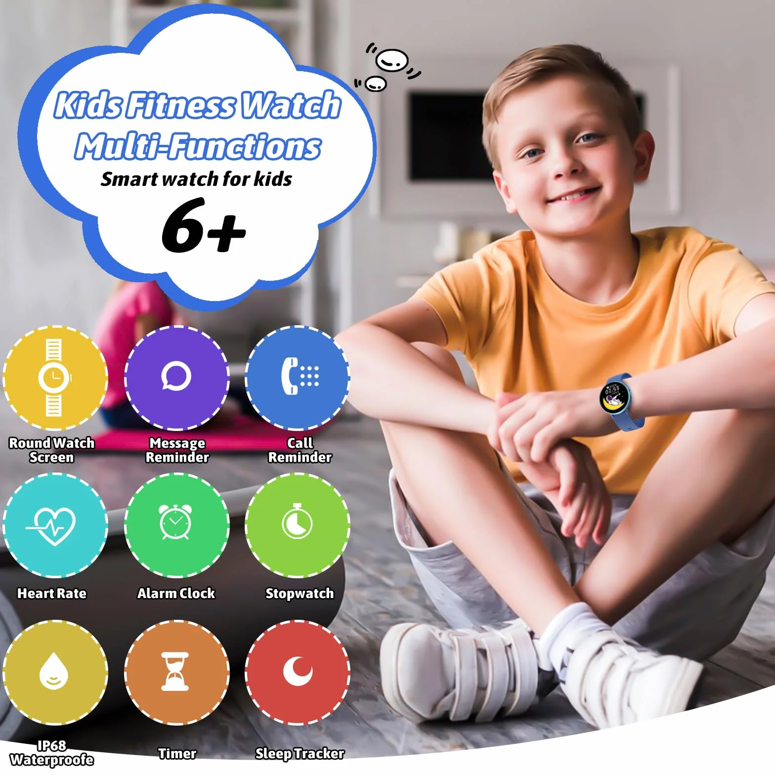 Smartwatch dla dzieci chłopców i dziewczynek, zegarek z trackerem aktywności, wodoszczelność IP68, 19 trybów sportowych, monitorowanie tętna, monitor snu, krokomierz, prezent dla dzieci od 5 lat