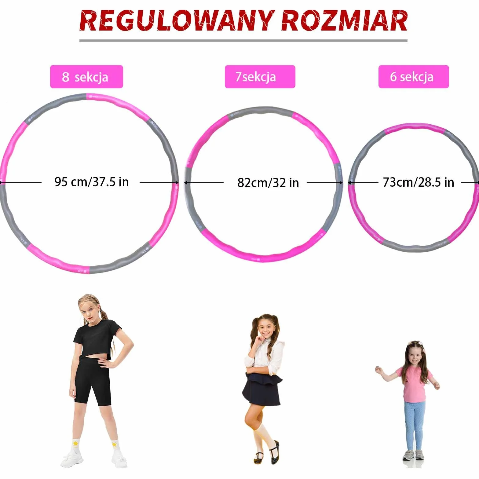 LETAO Hula Hoop dla dzieci, od 36 miesięcy do 12 lat, różowo-szary, 0,7 kg, 95 cm, hula hop dla dzieci, możliwość demontażu i instrukcja elektroniczna