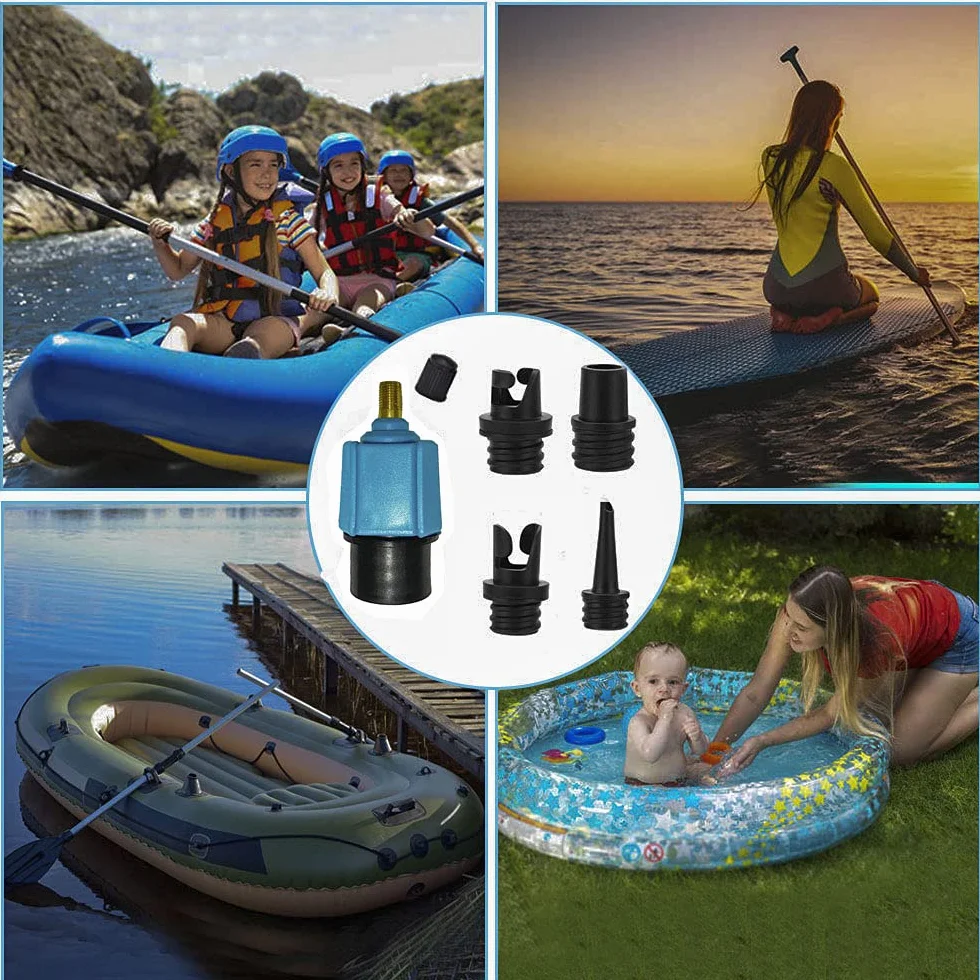 adapter do pompy, nadmuchiwany konwerter zaworów powietrza z 4 dyszami gazowymi do pontonów/deski SUP, nadmuchiwanego łóżka/pontonu, adapter do wentylu sup do sprężarki