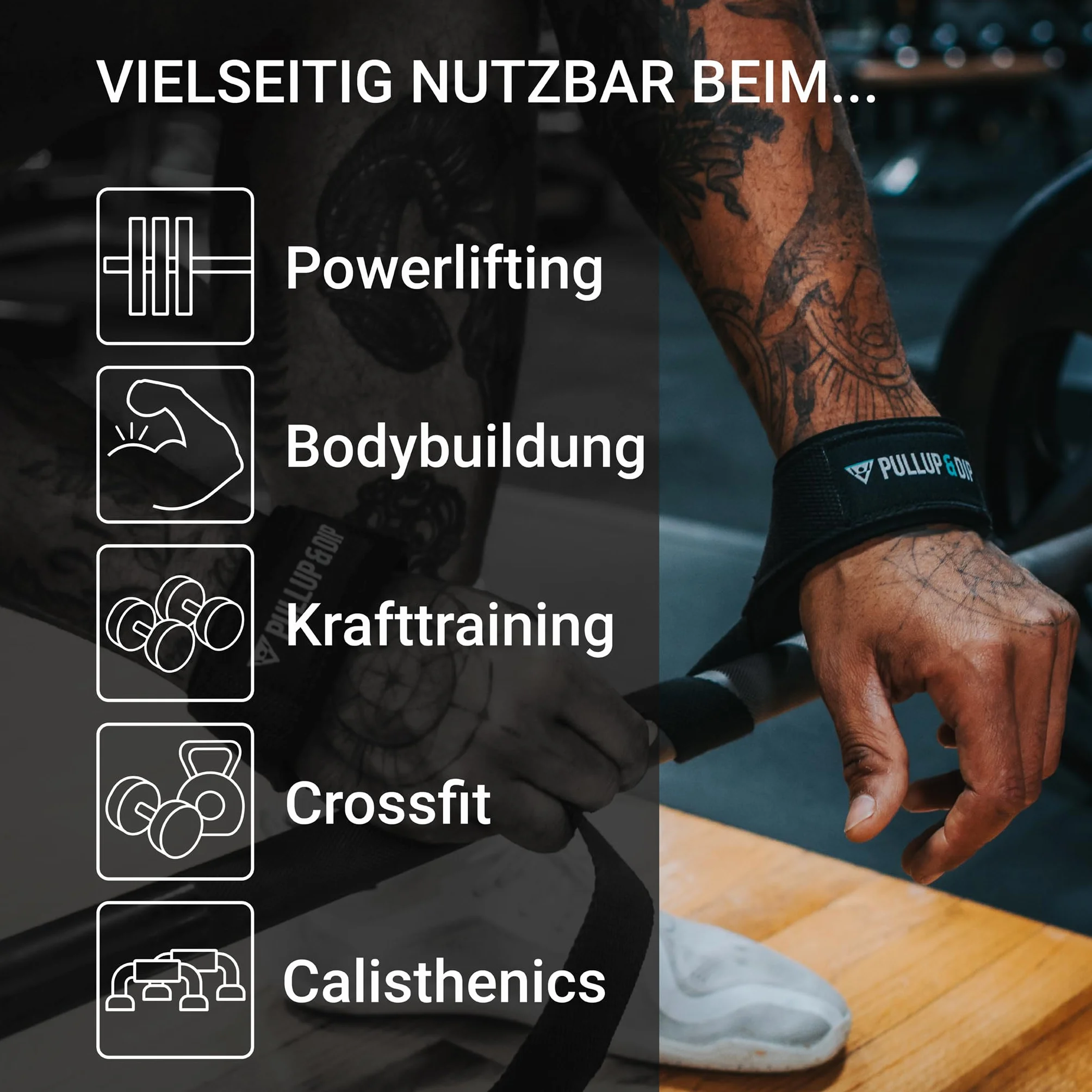 PULLUP & DIP Paski do podnoszenia ciężarów, wyściełane paski na nadgarstek, do podnoszenia ciężarów, do podnoszenia ciężarów, kulturystyki, podciągania, martwego ciągu (1 para)
