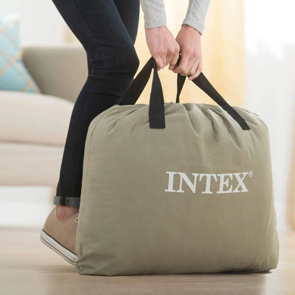 Intex Klasyczny materac dmuchany dla dorosłych z włóknem Fiber-tech i wbudowaną pompką elektryczną, niebieski/czarny, rozmiar uniwersalny