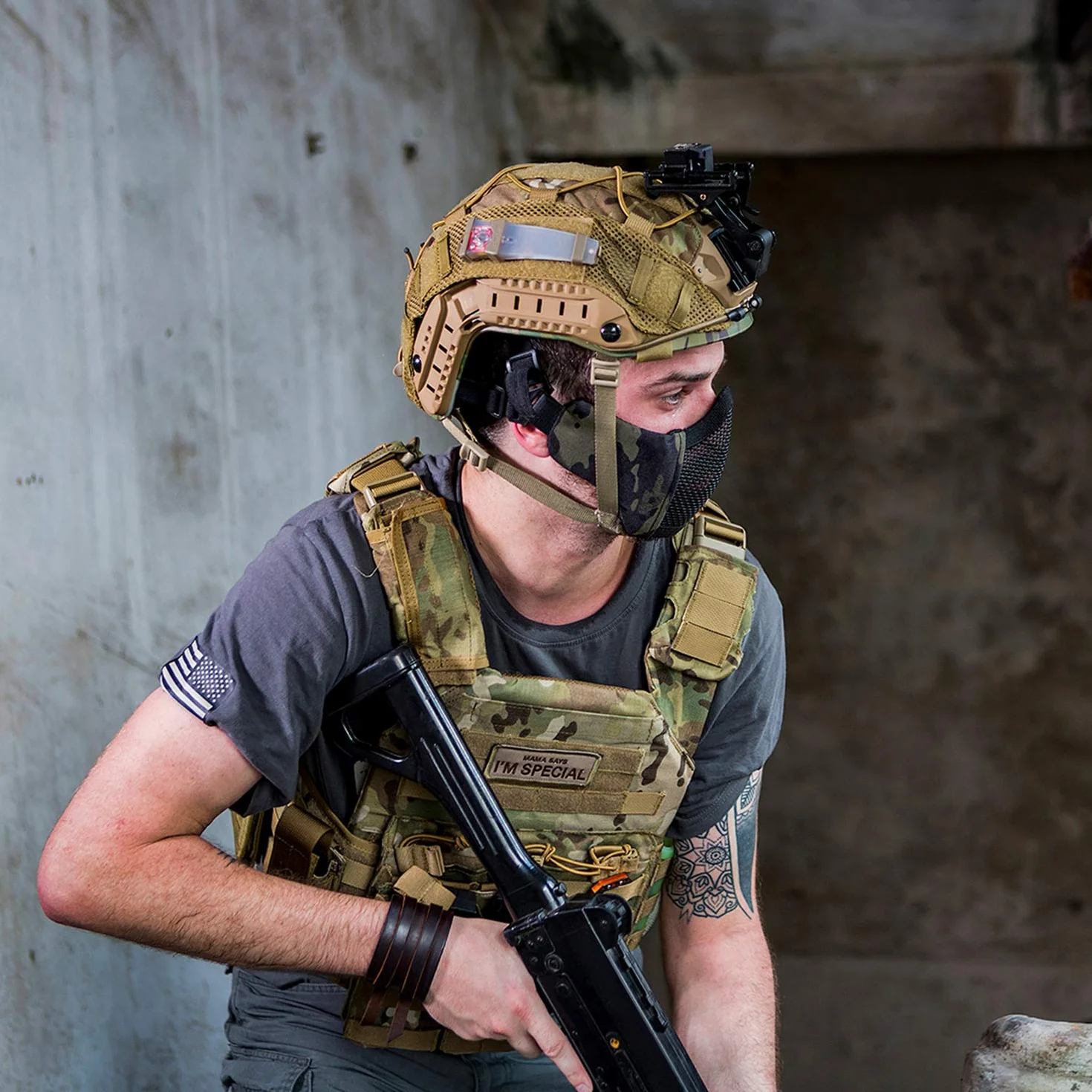 OneTigris Składana półmaska ochronna na twarz, maska siatkowa do Softair Paintball CS (OD zielona, L)