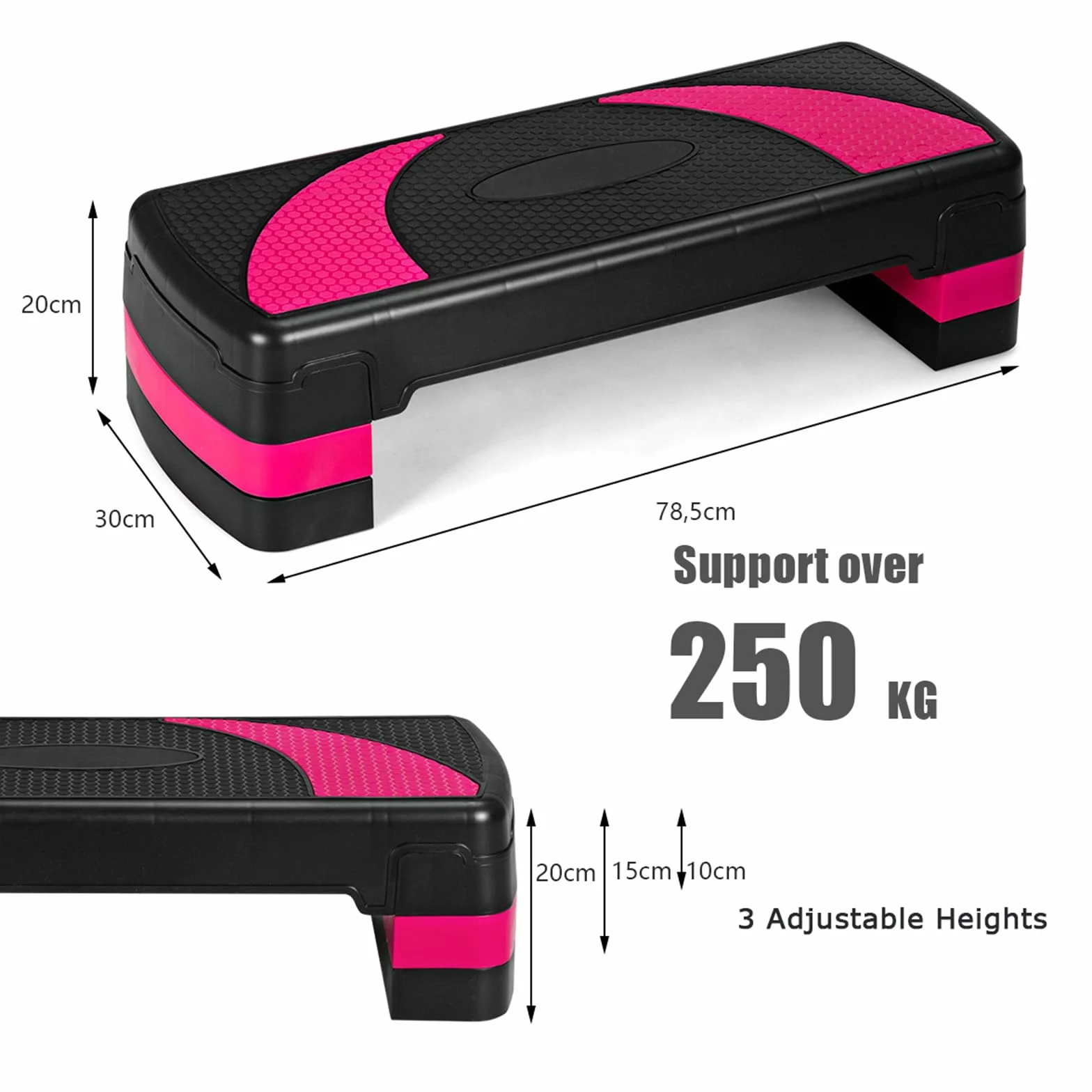 KOMFOTTEU Step fitness z regulacją wysokości w zakresie 10/15/21 cm, aerobik z odpinanymi nogami, platforma sportowa Stepper o pojemności do 250 kg, trening w domu i siłowni