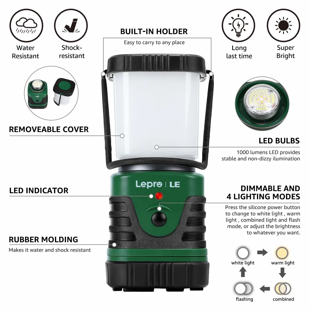LE 3300008 Lampa Kempingowa, Plastikowa, Zasilanie Bateryjne, LED 4400 mAh 10 W, Wielokolorowa, 1000lm, 1 Sztuka