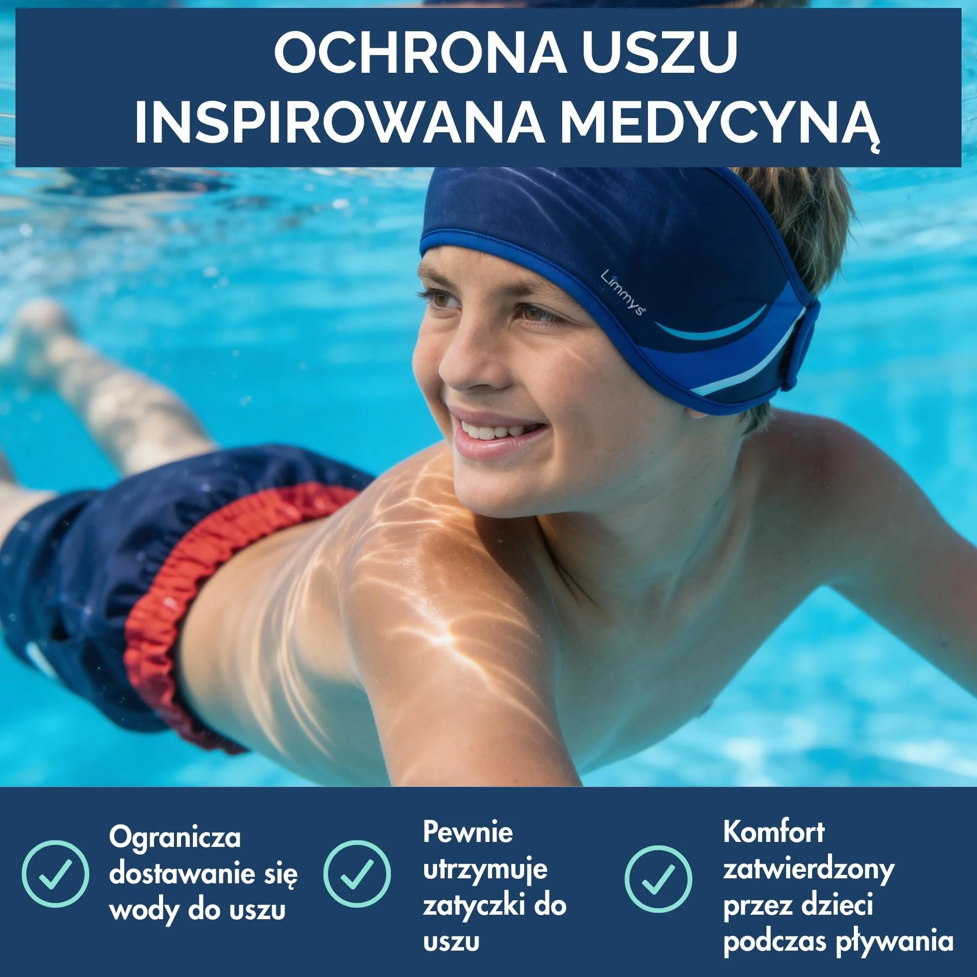 Limmys Opaska do Pływania Ochrona Uszu z Neoprenu Bez Lateksu Antypoślizgowa