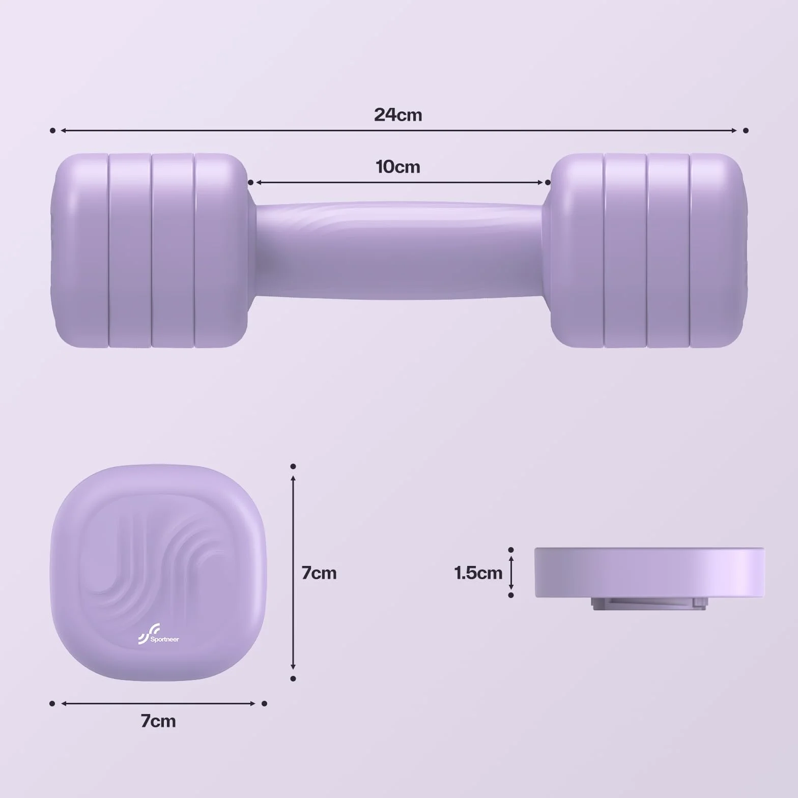 Sportneer regulowane hantle damskie, zestaw 2 hantli krótkich o wadze 1-2,5 kg, regulowane hantle 4 w 1, zestaw hantli do domu, siłowni, treningu siłowego, prezent